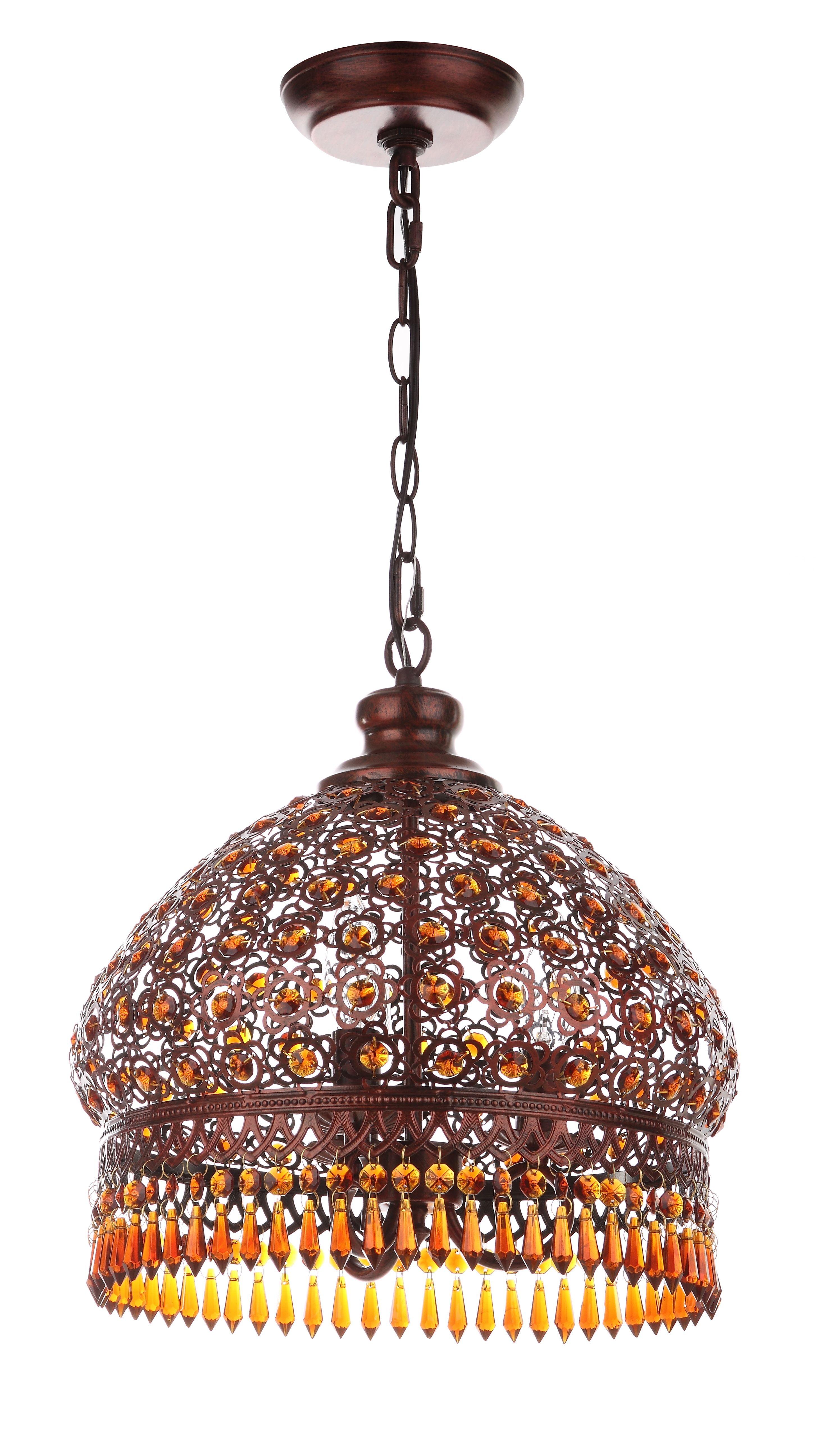 Sultan Jeweled Pendant Lamp - LIT4496 - Dark Brown - Safavieh