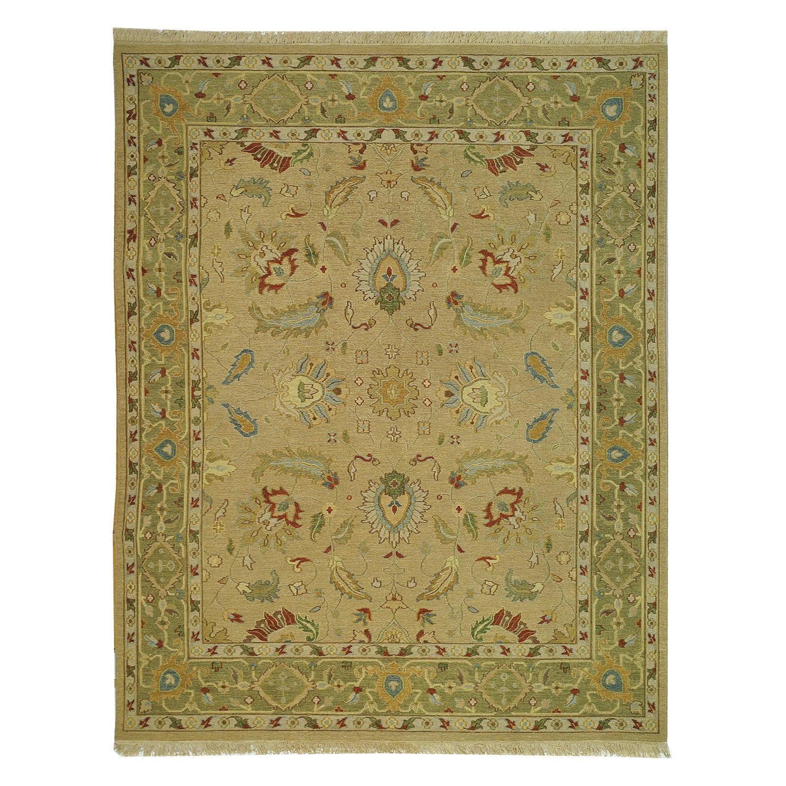 Ivory and Green Wool Flat Woven 8' x 10' Area Rug