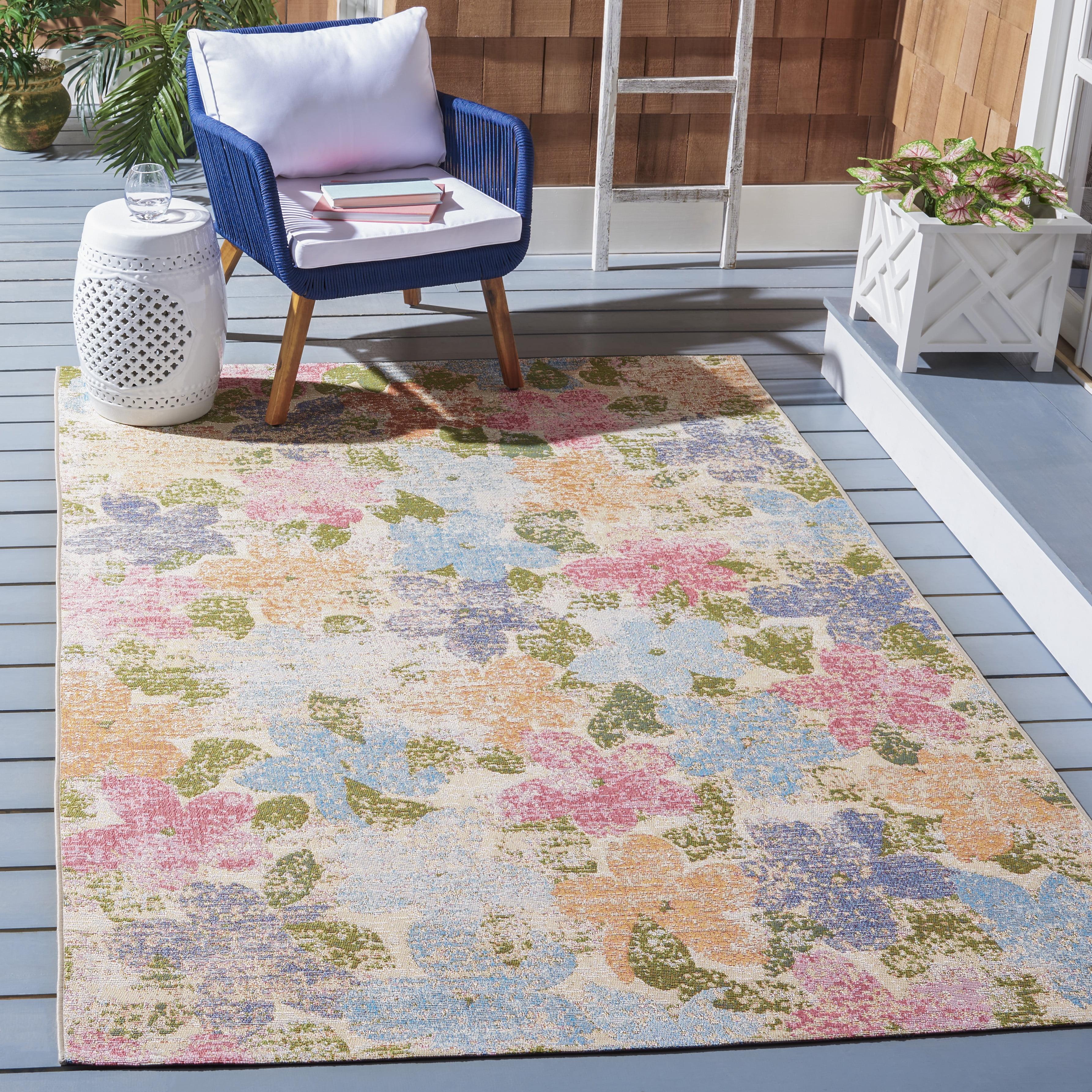 Summer SMR410 Power Loomed Indoor and Outdoor Area Rug - Blue/Pink - 6'7"x6'7" - Safavieh.