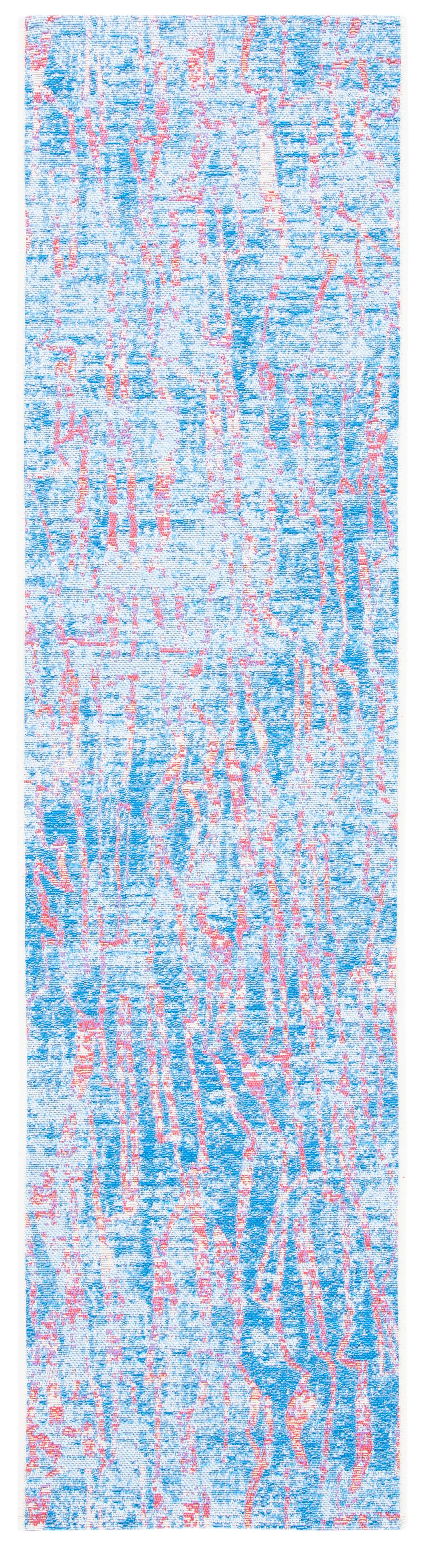 Coastal Breeze Blue and Red Synthetic 2'x8' Runner Rug