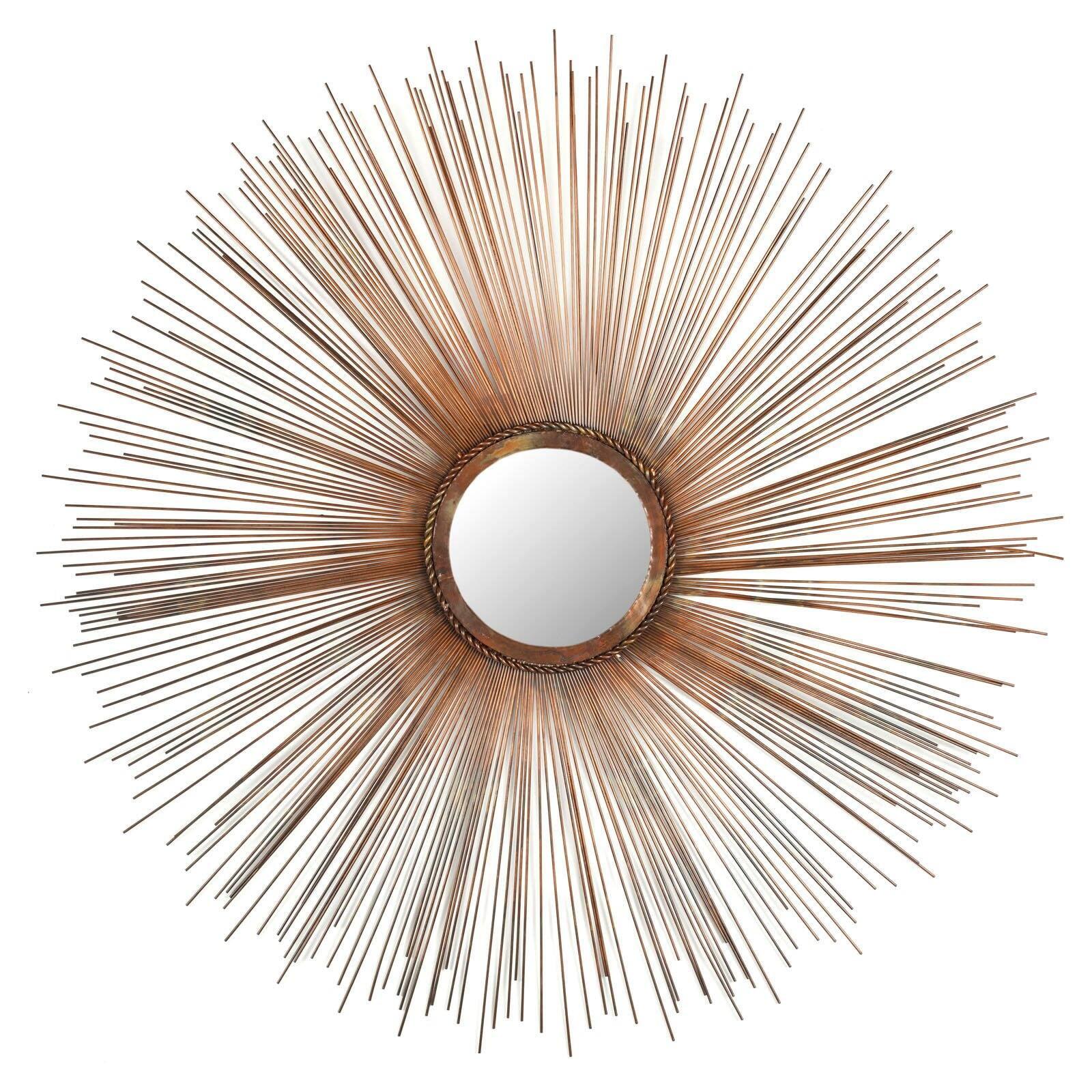 Contemporary Sunburst Vanity Mirror in Bronze and Gold Wood 40.75"