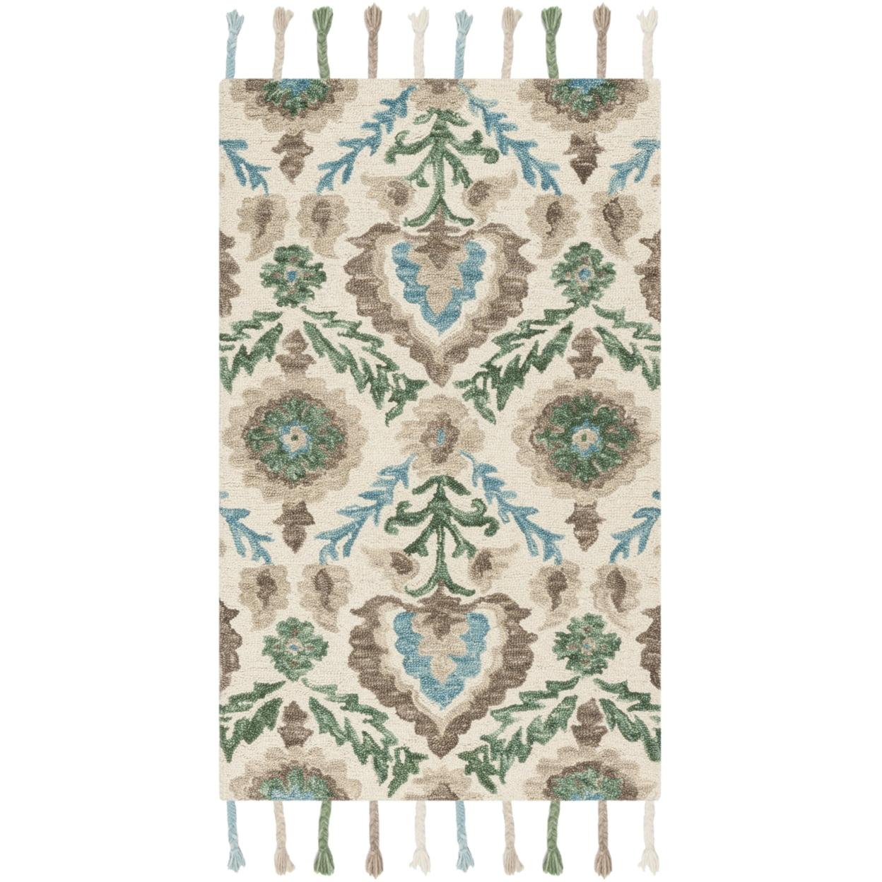 Suzani SZN207 Hand Hooked Area Rug - Ivory/Turquoise - 3'x5' - Safavieh.