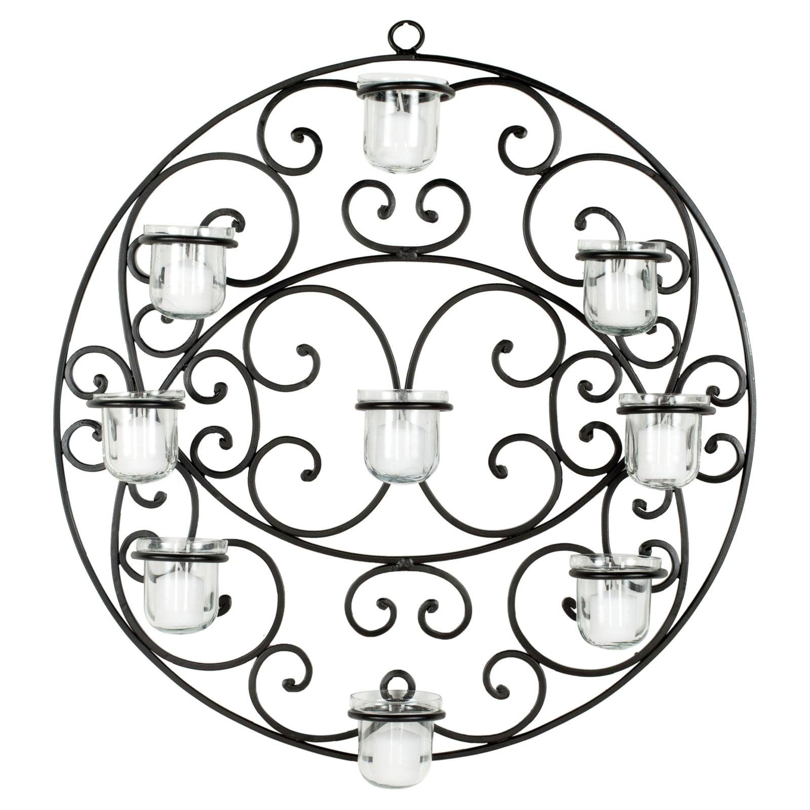 Black Wrought Iron Circular Scroll Tea Light Wall Sconce