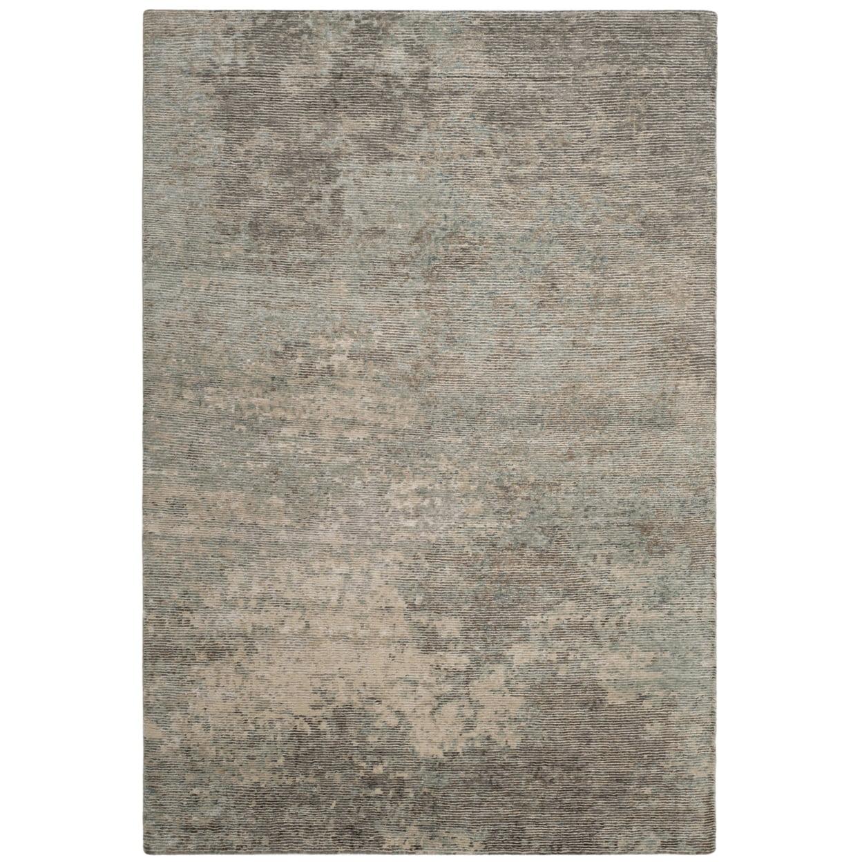 Gray Abstract Hand-Knotted Wool and Viscose Rug, 6' x 9'