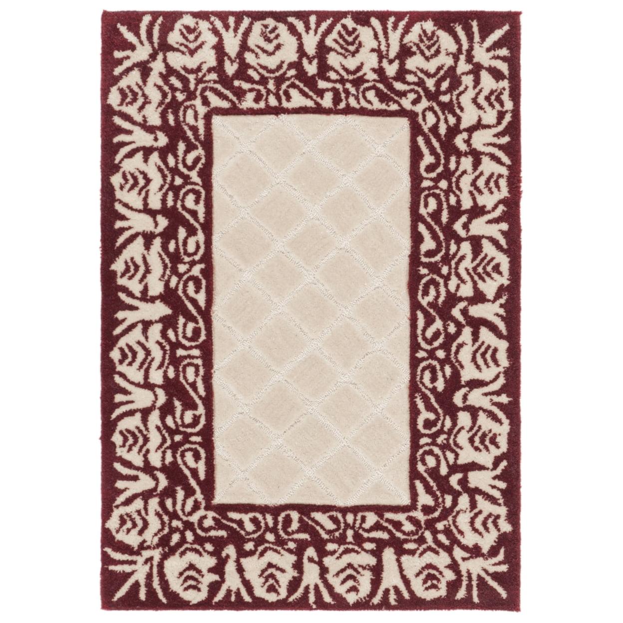 Red and Beige Hand-Hooked Wool Rectangular Rug