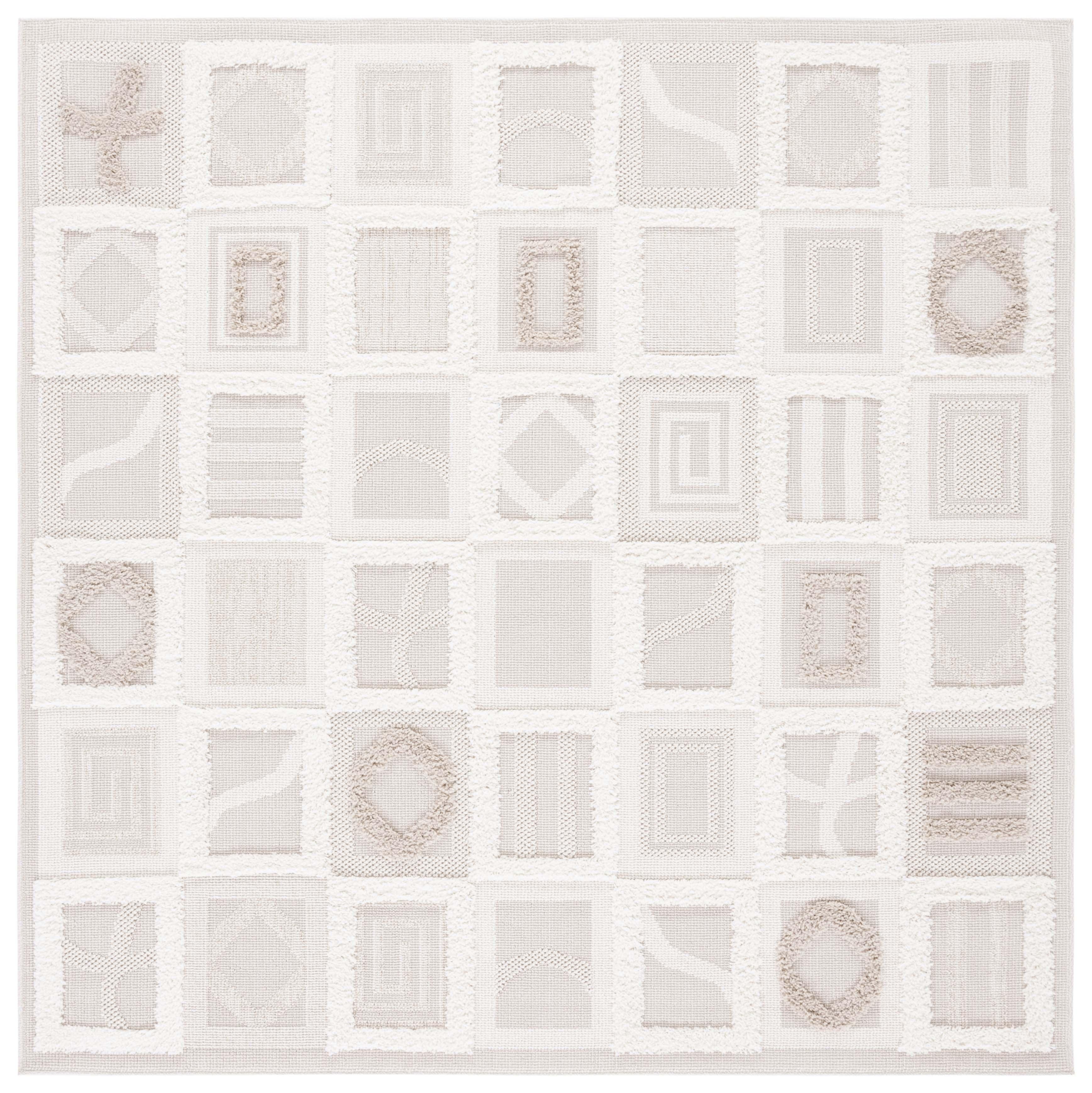 Ivory Geometric Flat Woven Synthetic Square Rug, 6'7" x 6'7"