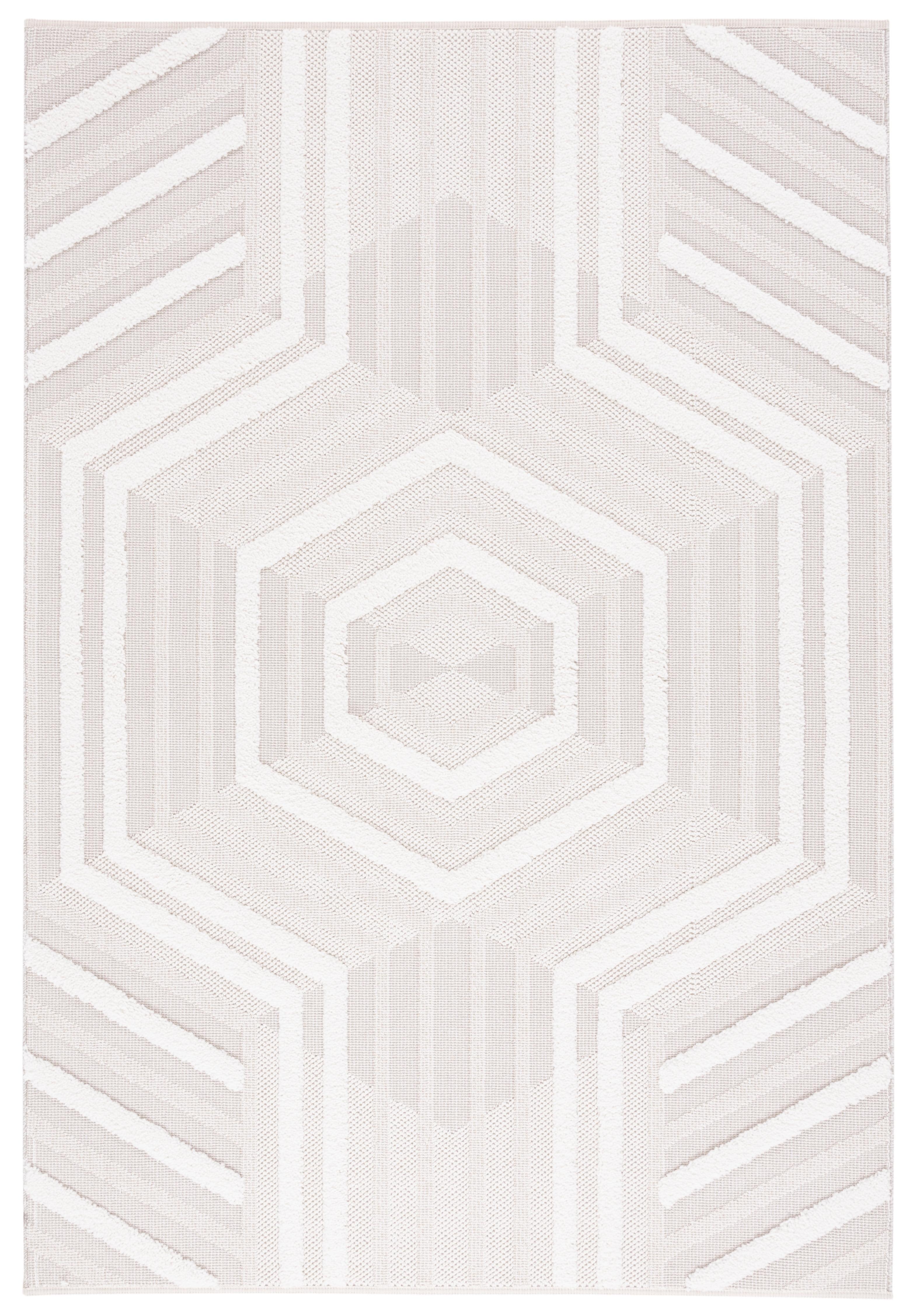 Ivory Geometric Flat Woven Synthetic Area Rug