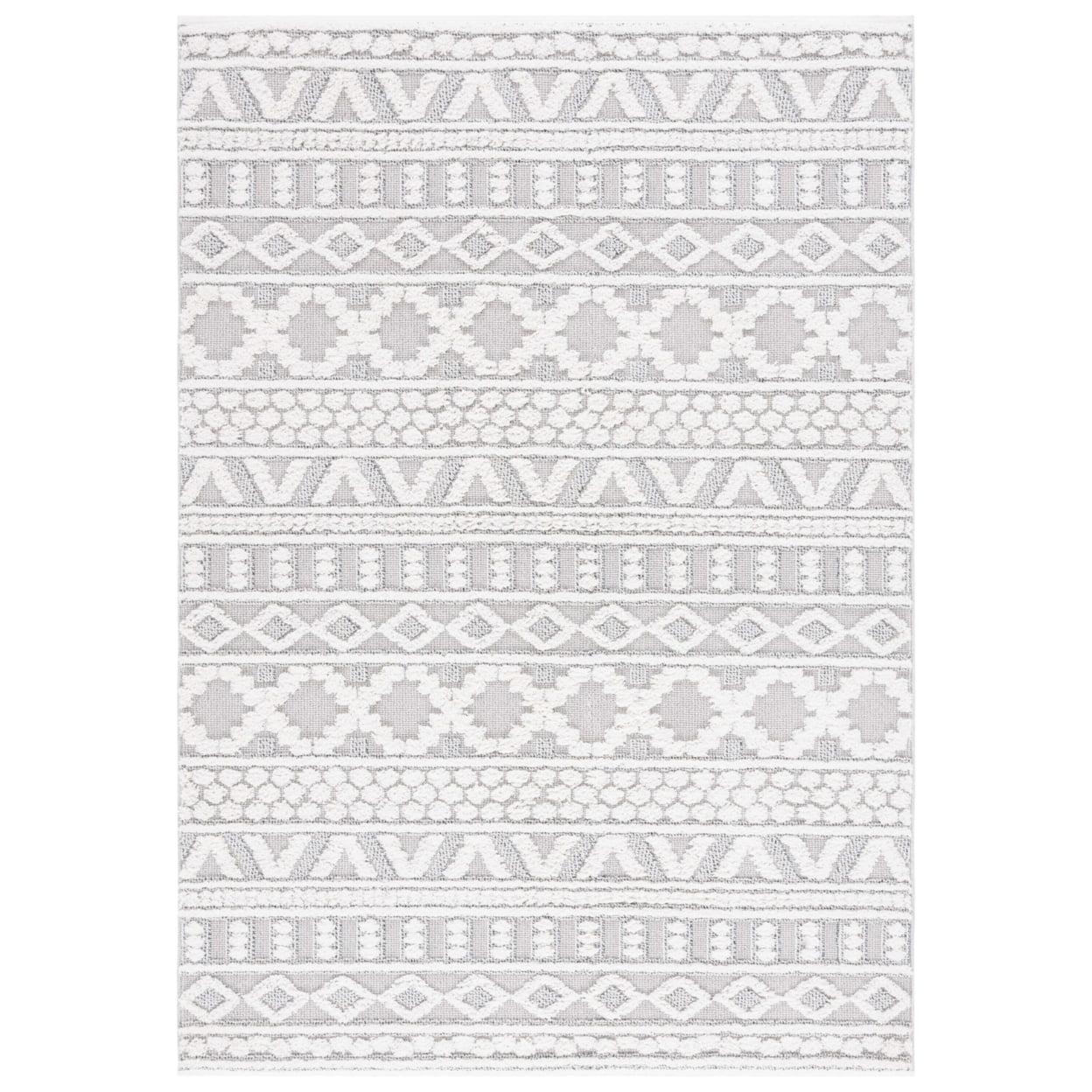 Ivory and Light Blue Geometric Flat Woven Synthetic Rug