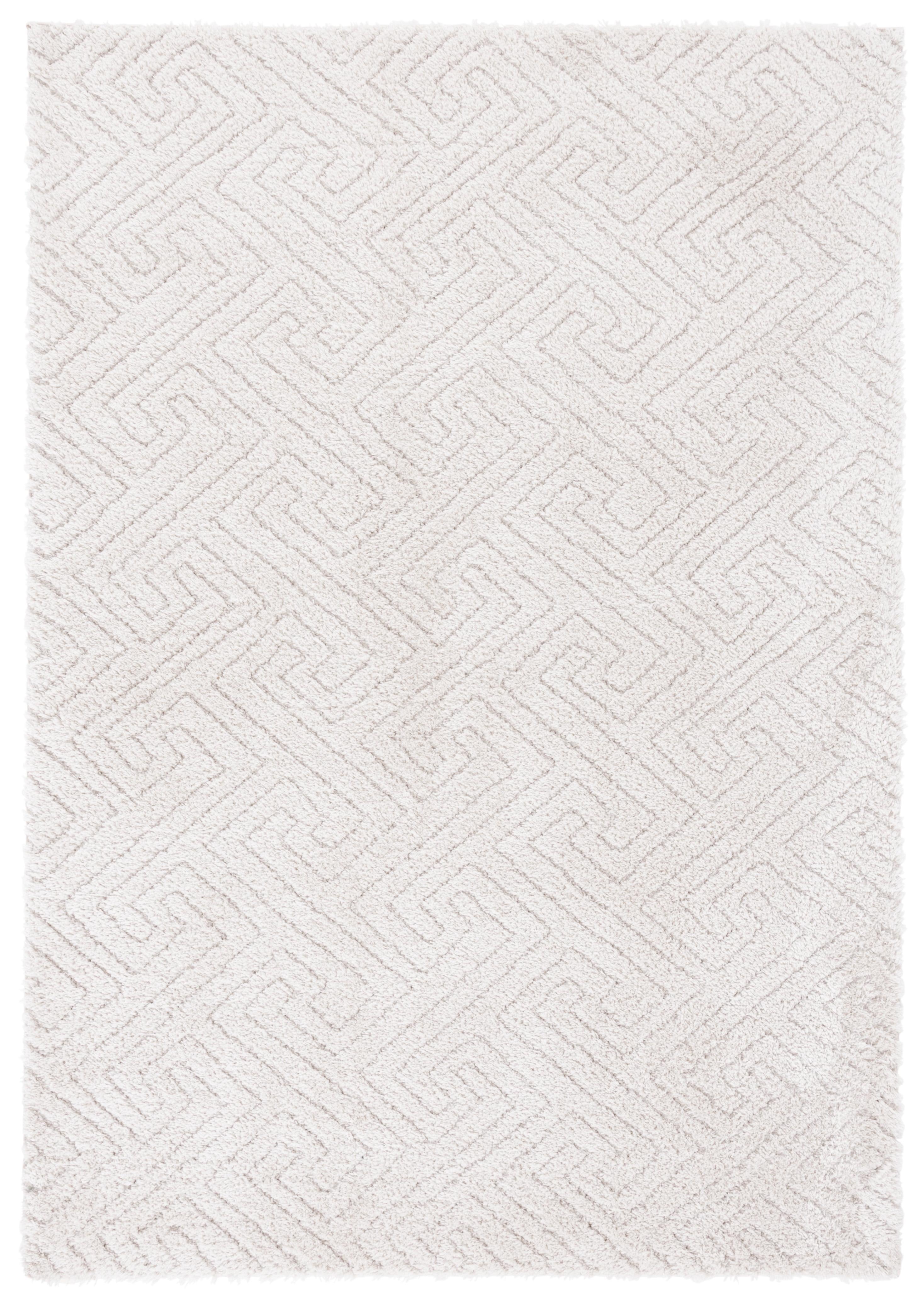 Ivory Geometric Shag Synthetic Area Rug, 4' x 6'