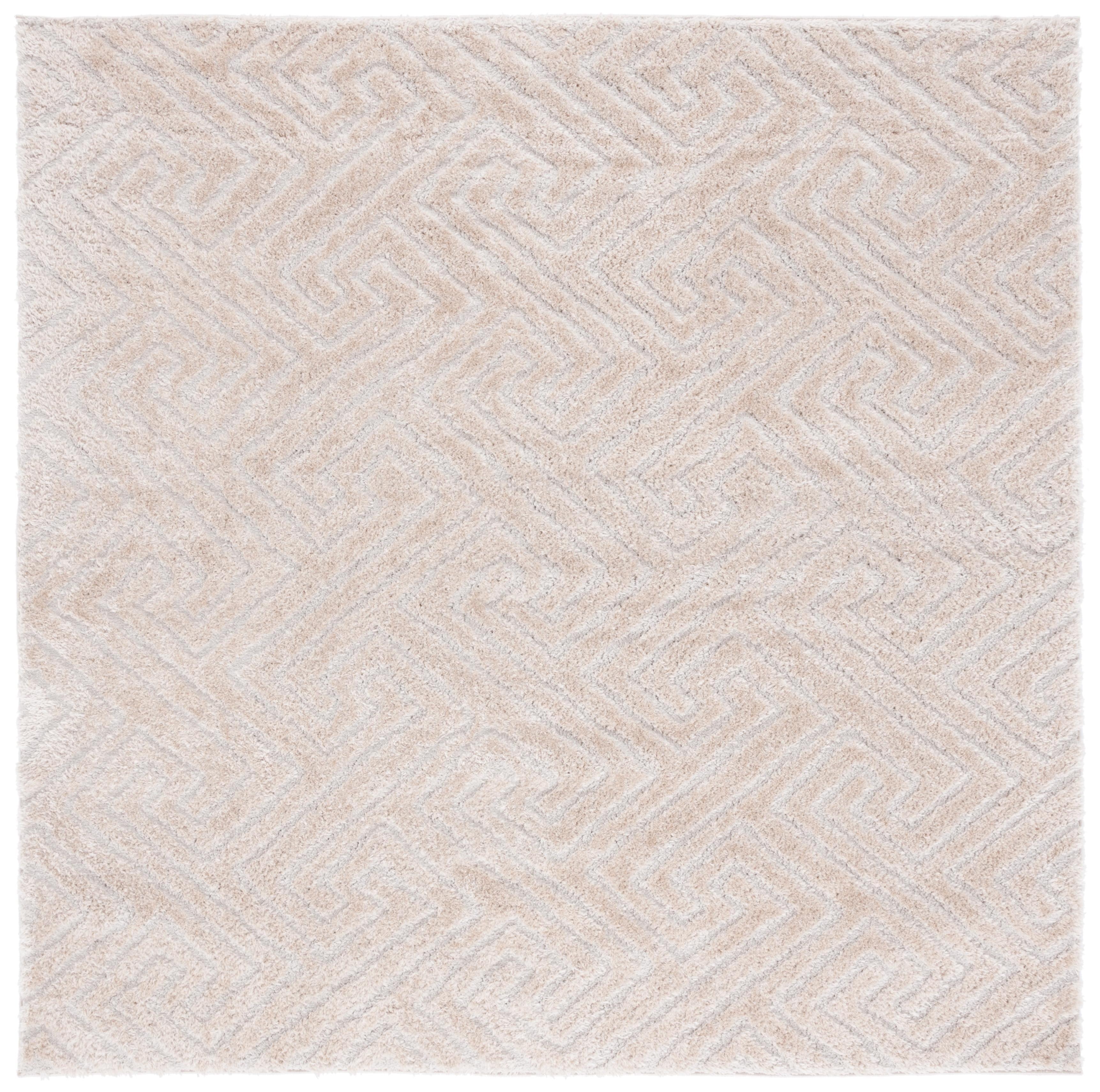 SAFAVIEH Tahoe Ainsley Geometric Shag Area Rug, Beige, 6'7" x 6'7" Square