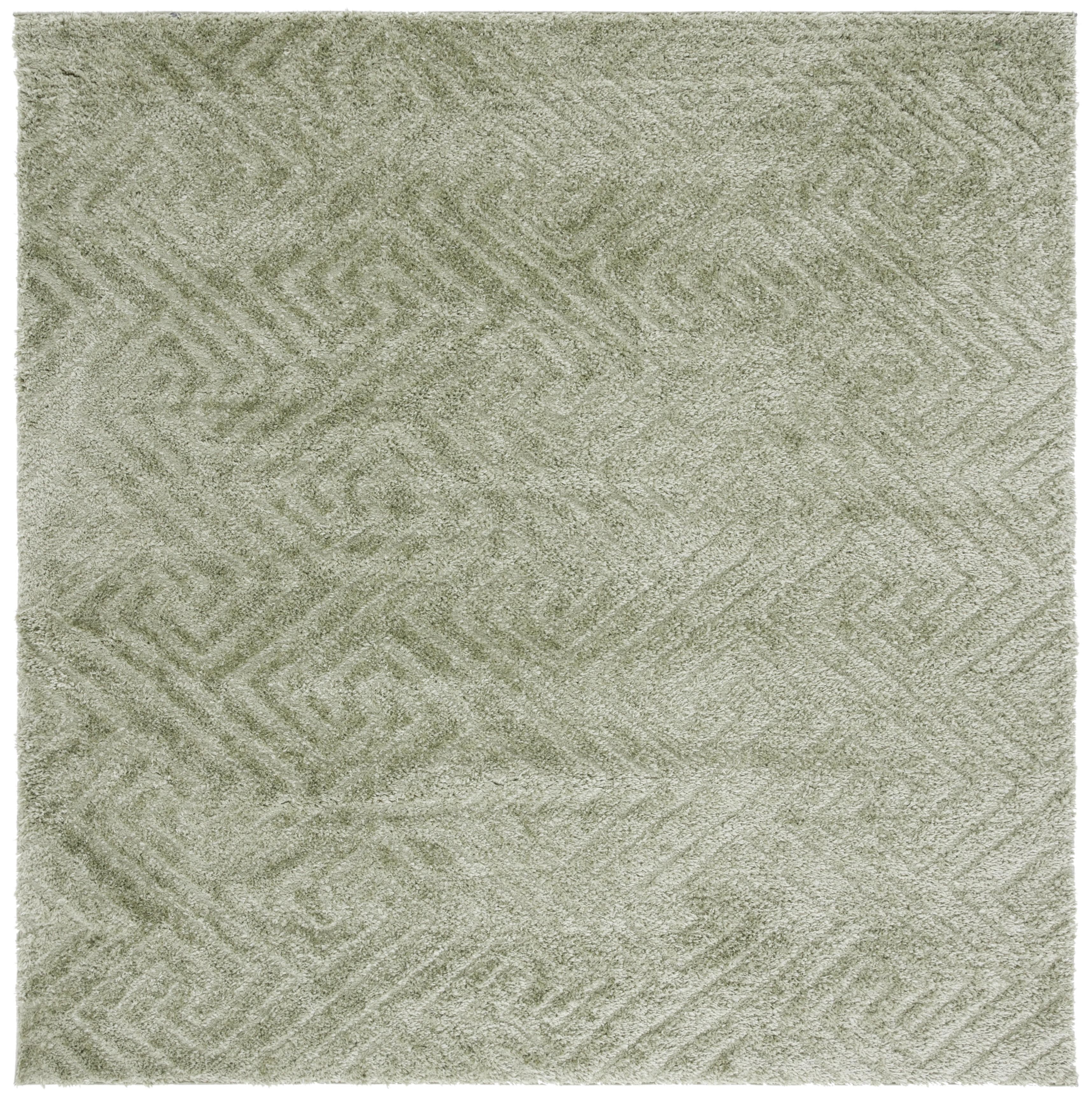 SAFAVIEH Tahoe Ainsley Geometric Shag Area Rug, Sage, 6'7" x 6'7" Square