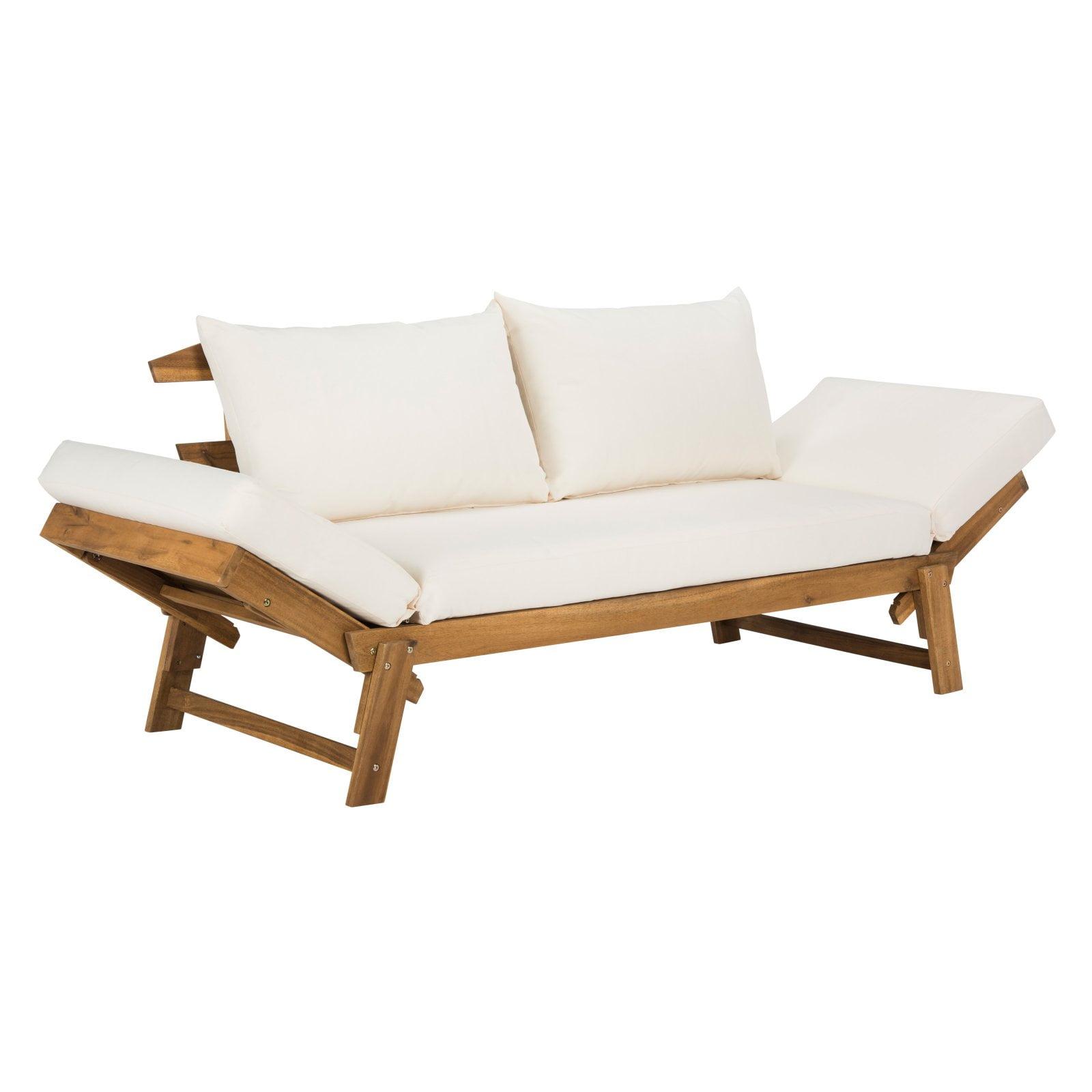 Natural Acacia Wood Daybed with Beige Cushions