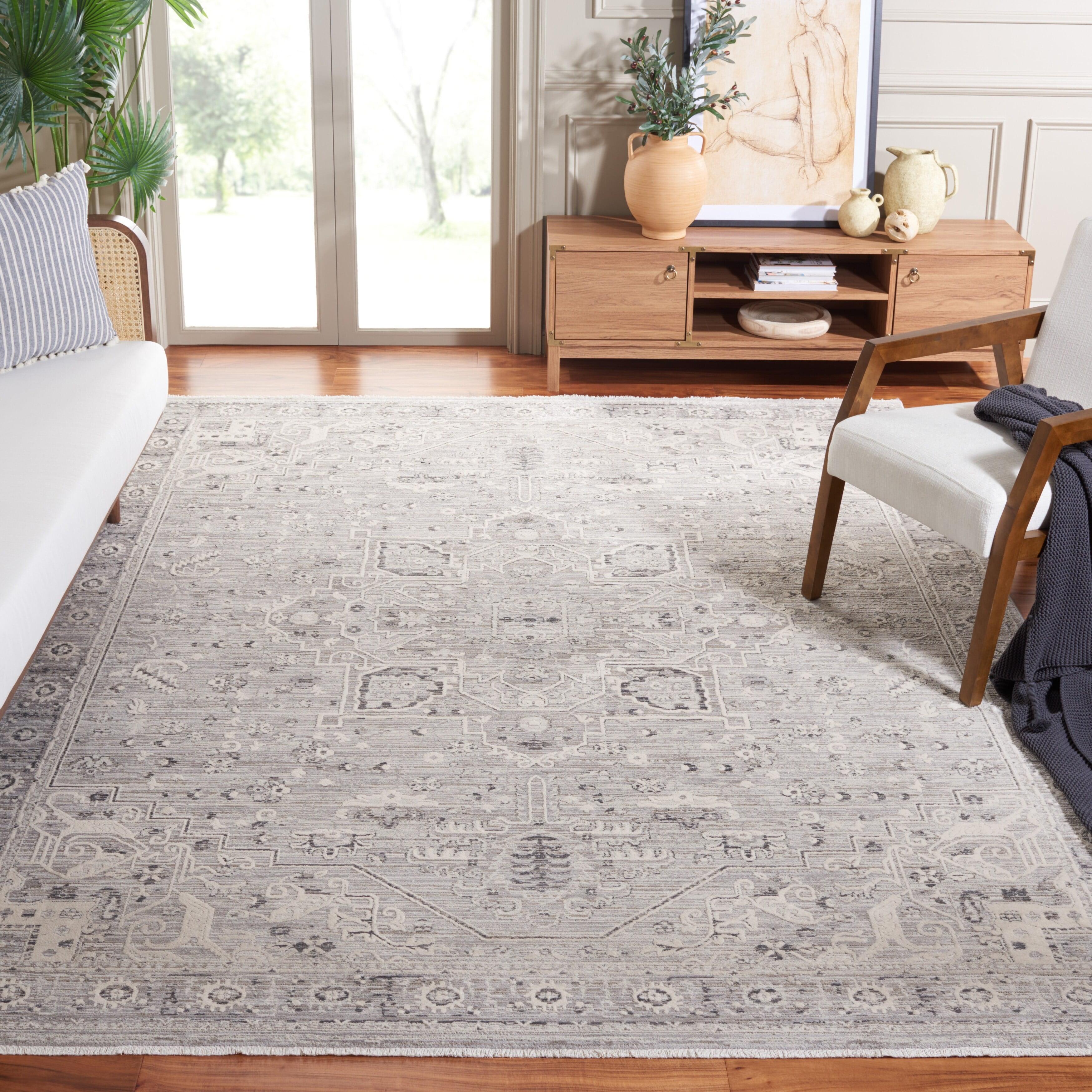 Ivory and Grey 8' x 10' Synthetic Easy Care Rug