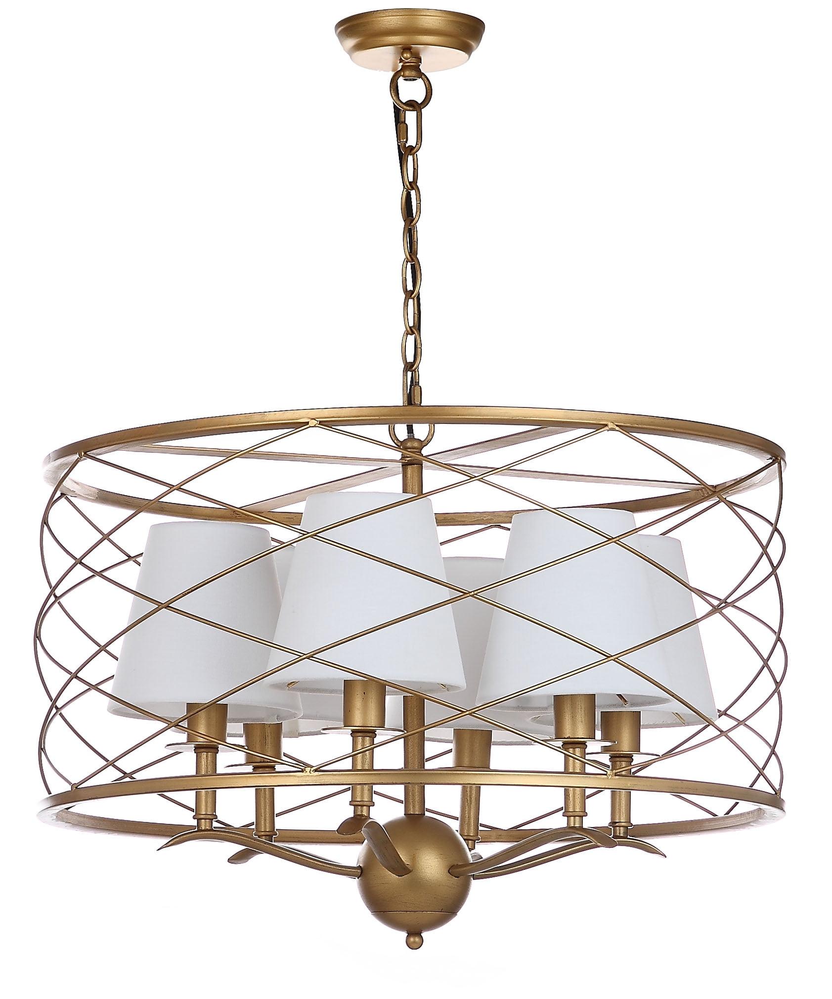 Thea Gold LED Drum Pendant Lamp with White Shades