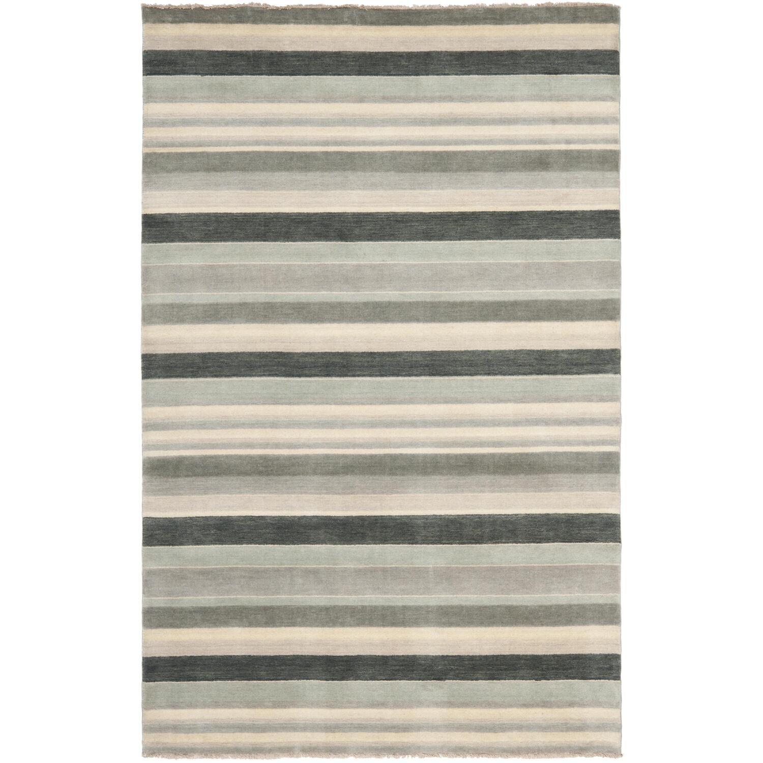 Gray Hand-Knotted Wool and Viscose 5' x 8' Rug