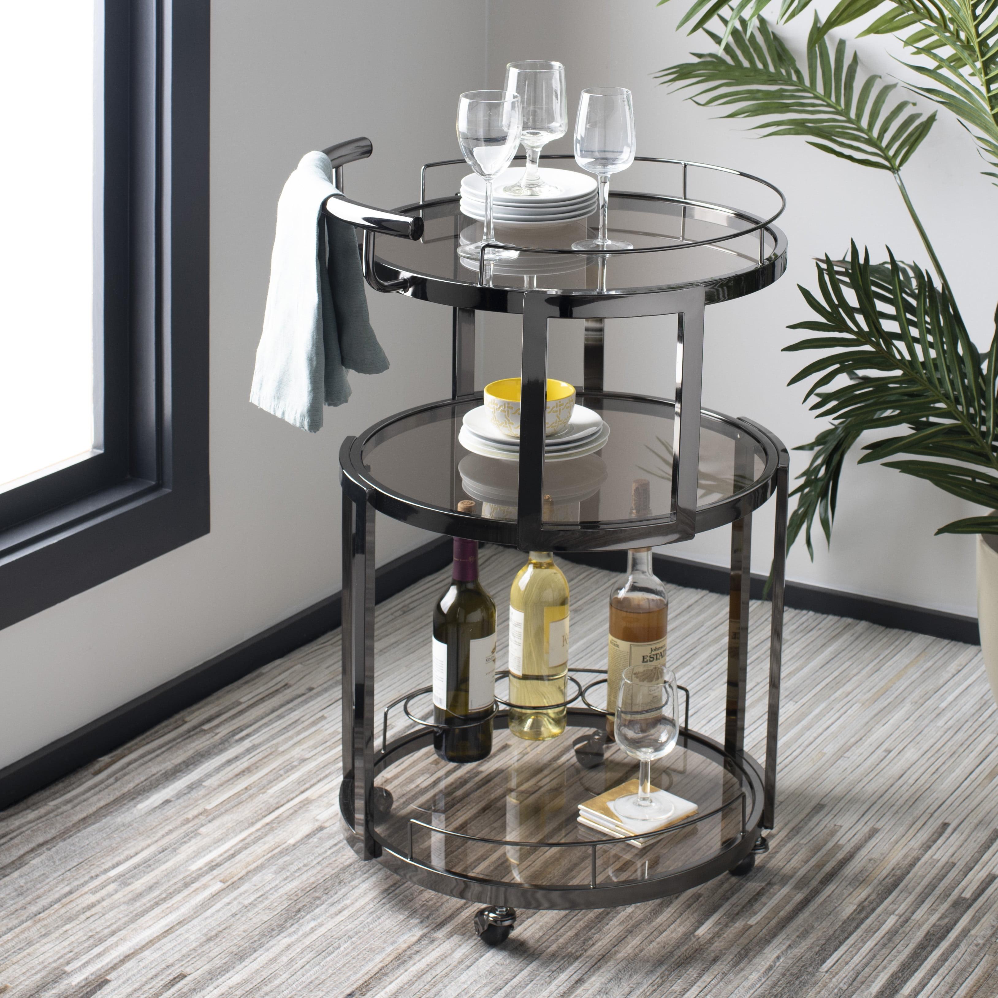 Rio 3 Tier Round Bar Cart - BCT8002B - Black Nickel/Tea - Safavieh