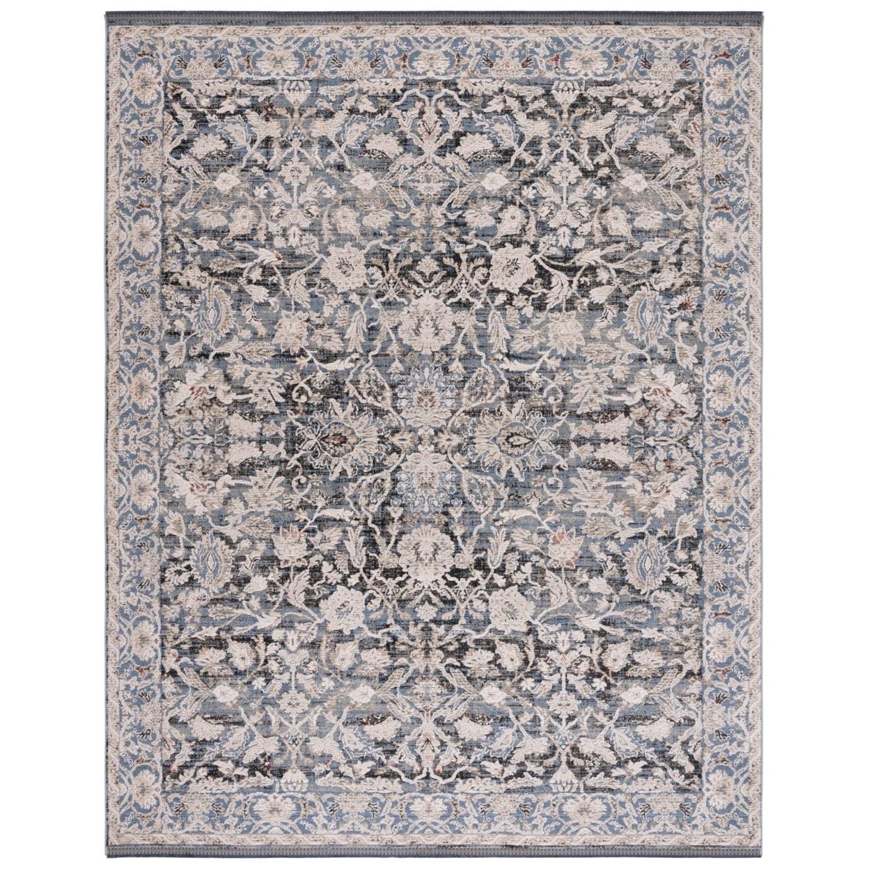 Ivory and Navy Hand-Knotted Wool Area Rug 8' x 10'