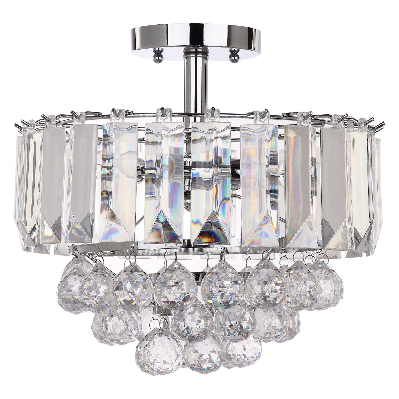 Chrome and Crystal Drum Flush Mount Ceiling Light