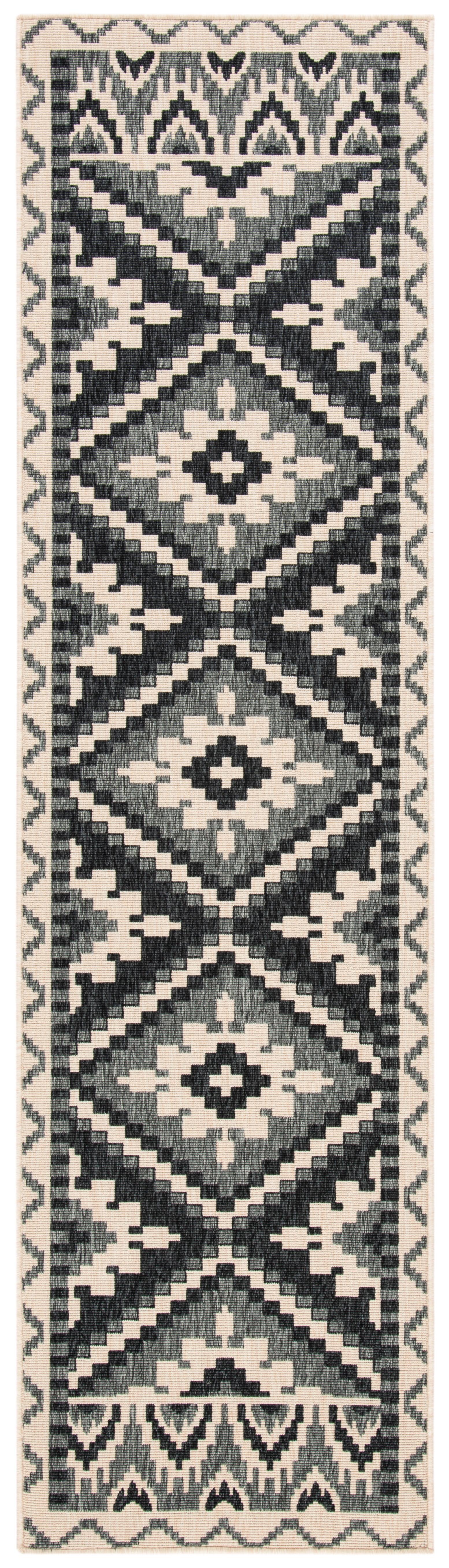 SAFAVIEH Veranda Johann Geometric Indoor/Outdoor Runner Rug, Beige/Grey, 2'3" x 14'