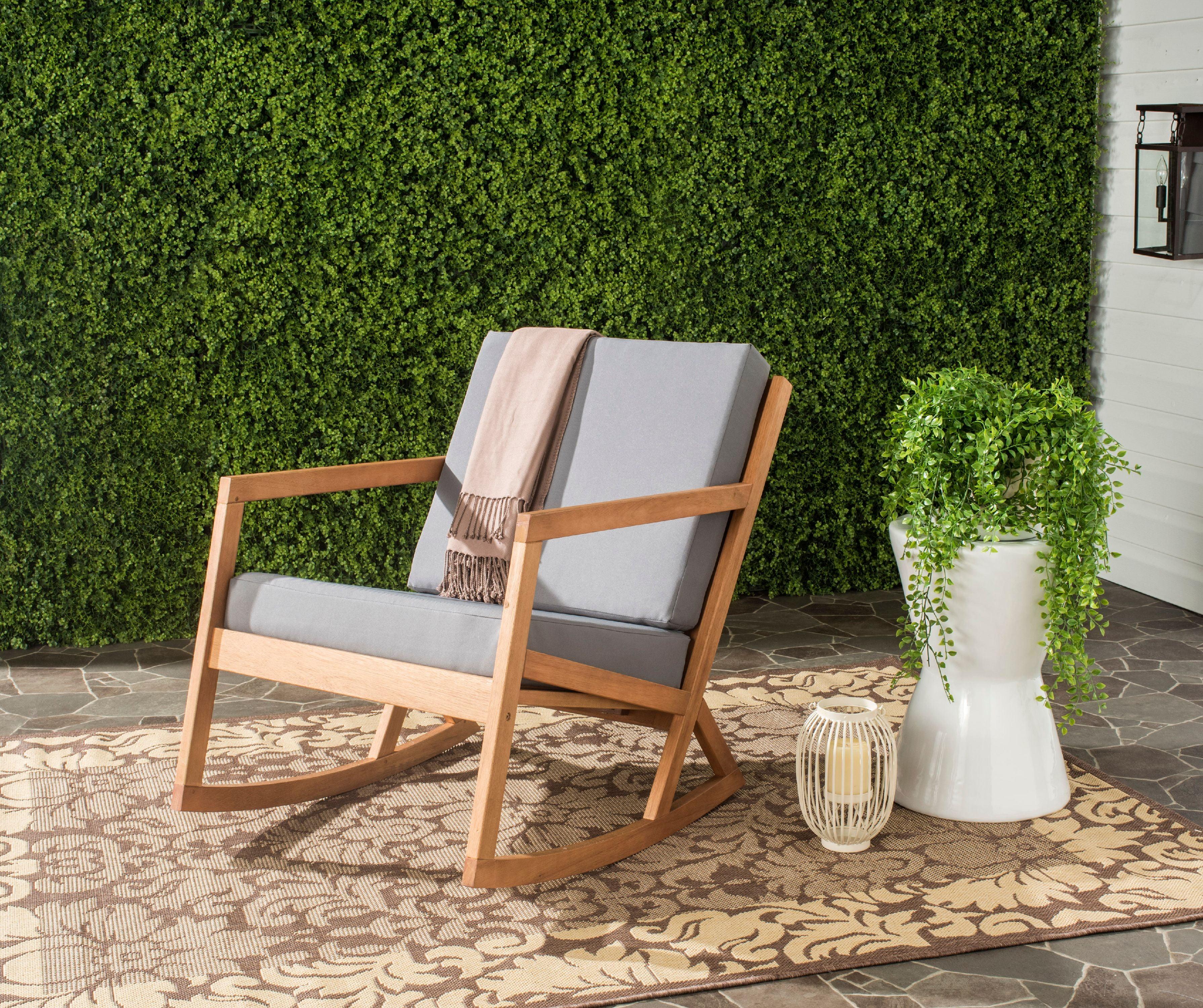 Eucalyptus Wood Black and Brown Rocking Chair with Cushions