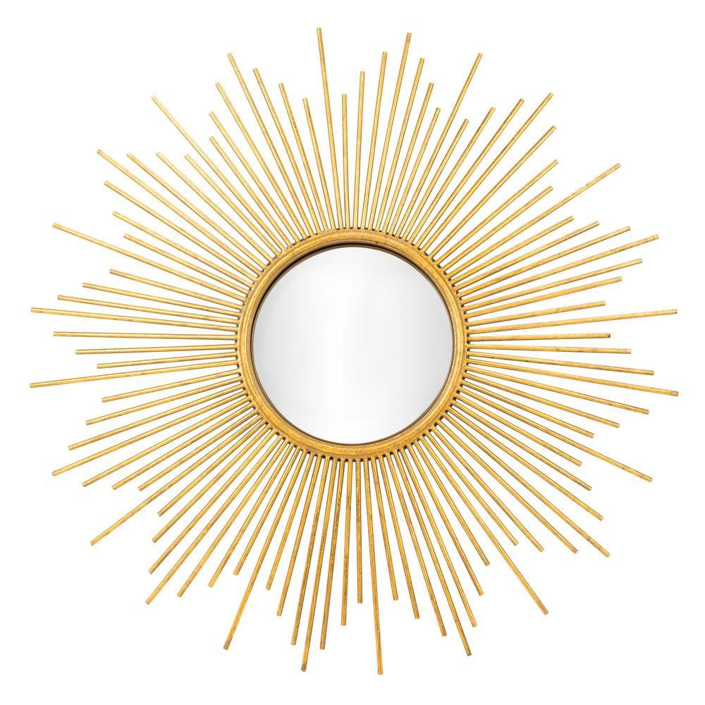 40.5" Gold Sunburst Round Wood Wall Mirror