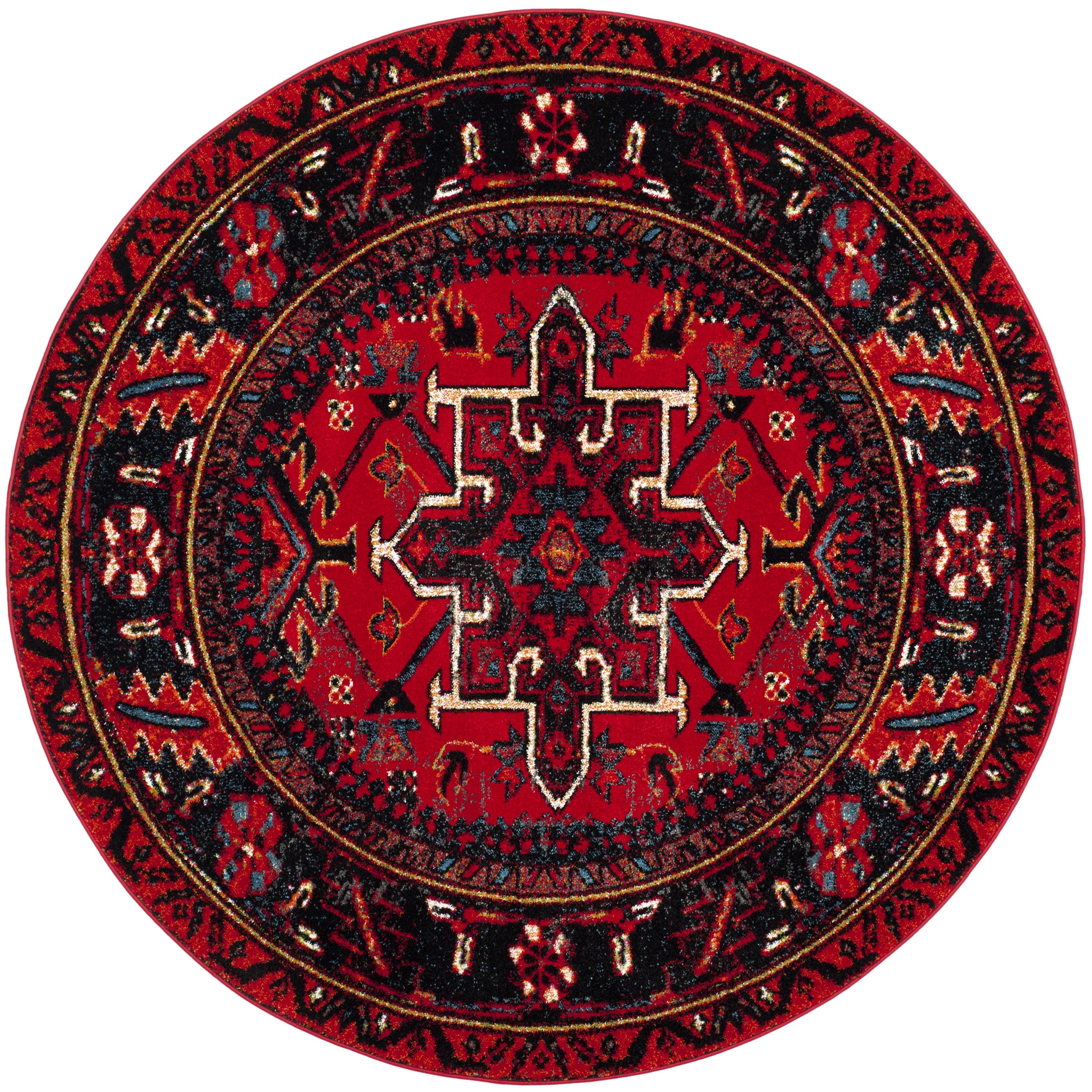 Vintage Hamadan VTH211 Power Loomed Area Rug - Red/Multi - 4' round - Safavieh.