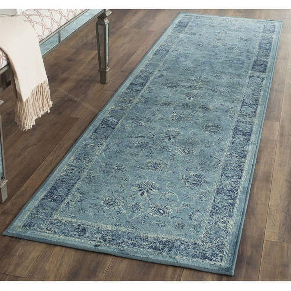 Hand-Knotted Blue Viscose Traditional Runner Rug