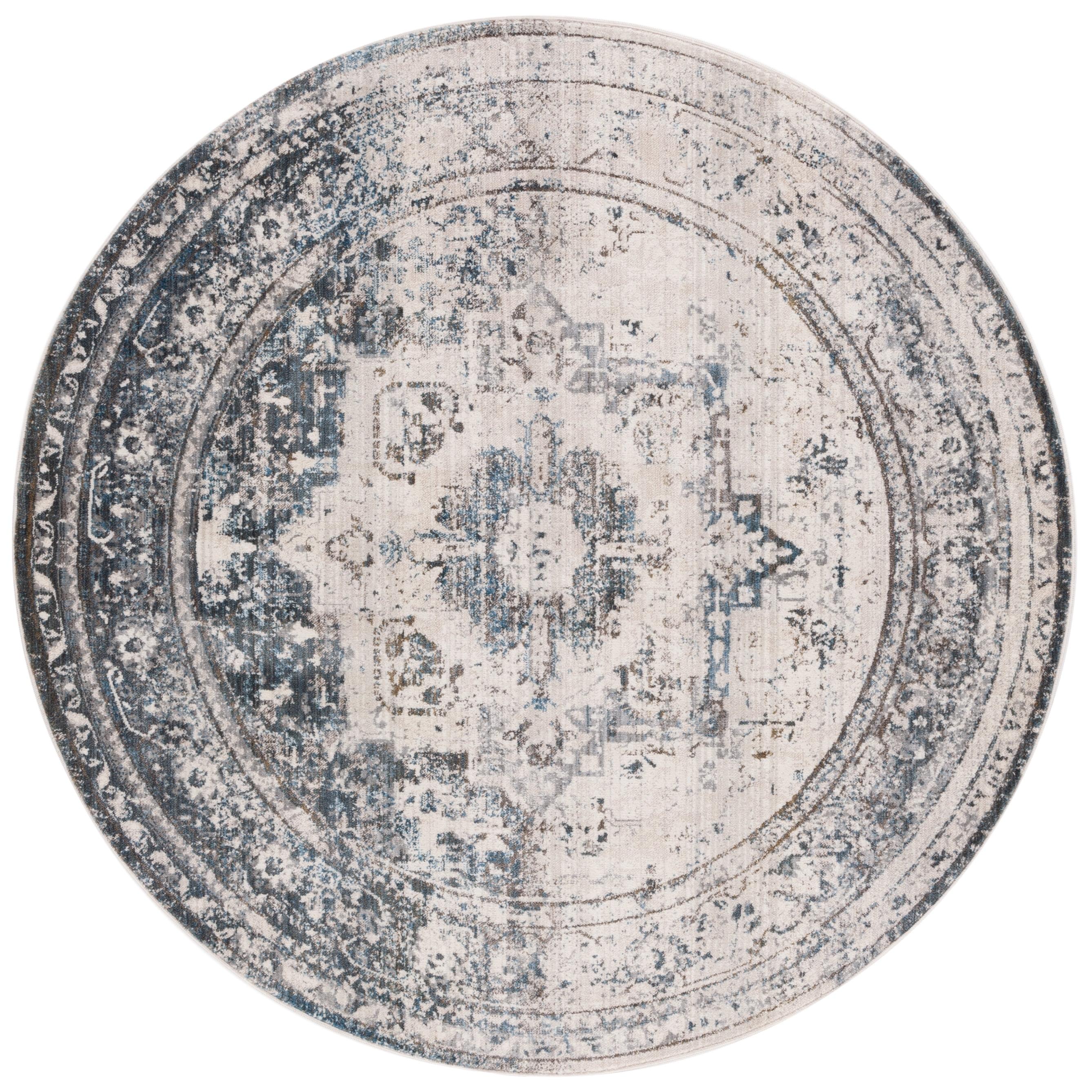 Vintage Persian VTP438 Power Loomed Indoor Area Rug - Ivory/Blue - 5' Round - Safavieh