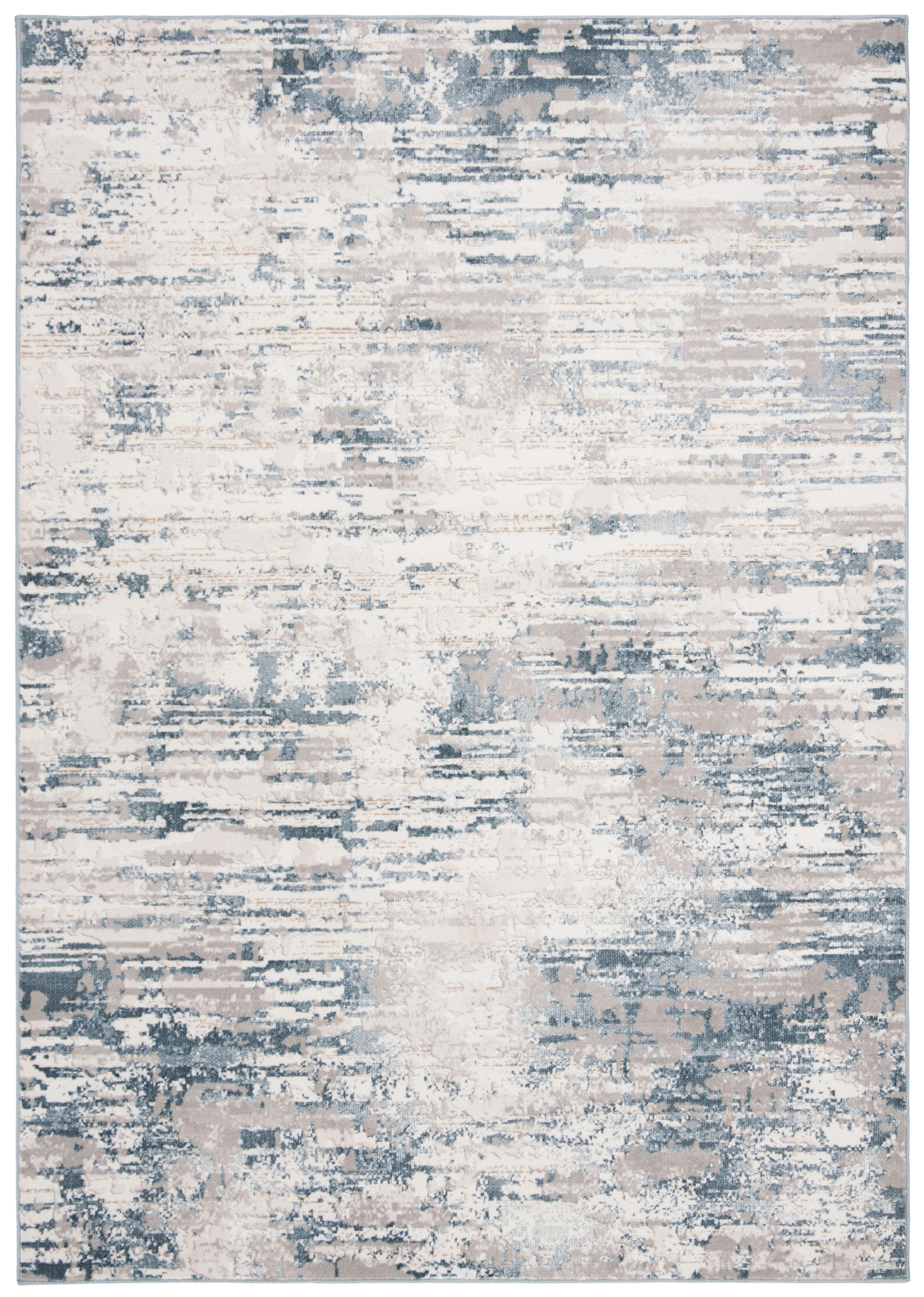 4' x 6' Blue and Cream Abstract Synthetic Area Rug