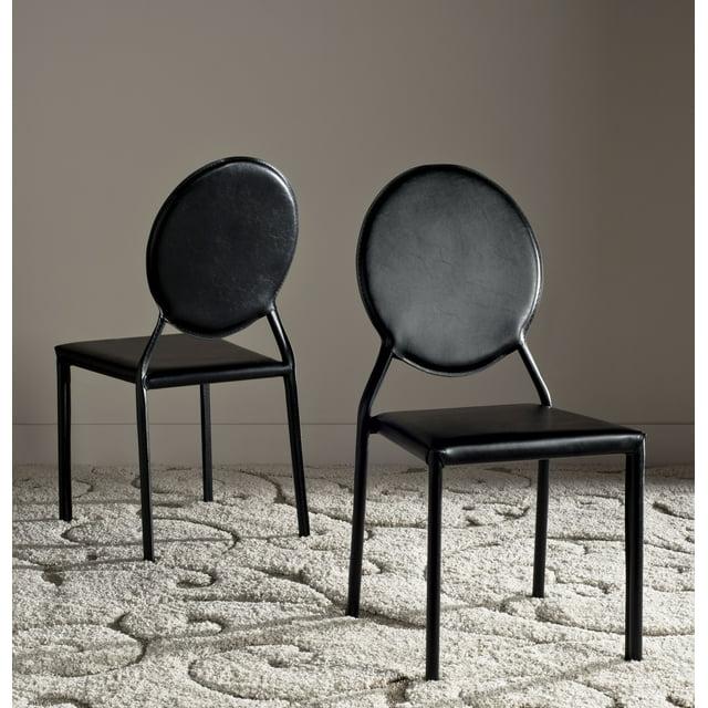 Warner Round Back Leather Side Chair (Set of 2) - FOX2018 - Black - Safavieh Couture