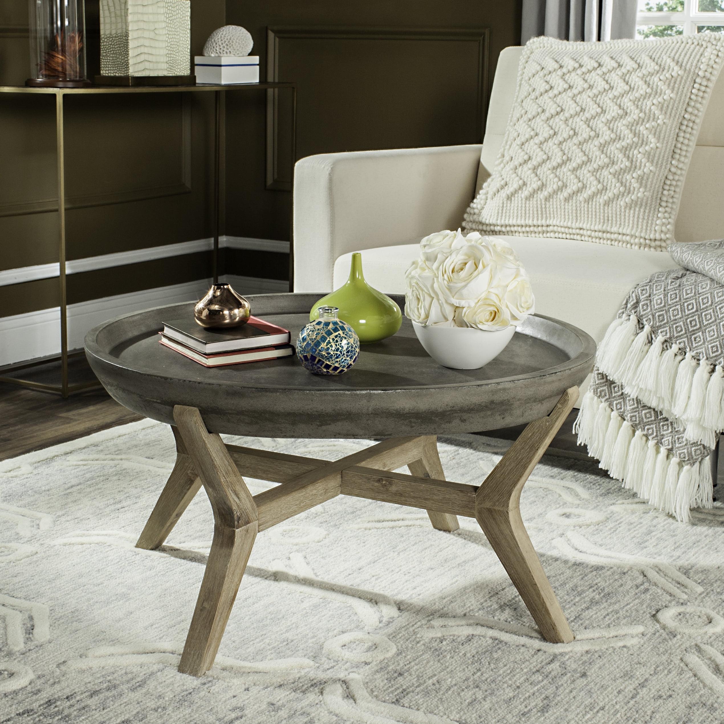 Transitional Round 33'' Dark Grey and Brown Concrete Coffee Table