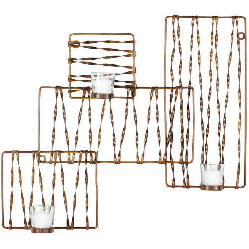 Burnt Copper Zig-Zag Abstract Iron Wall Sconce with Glass Votives