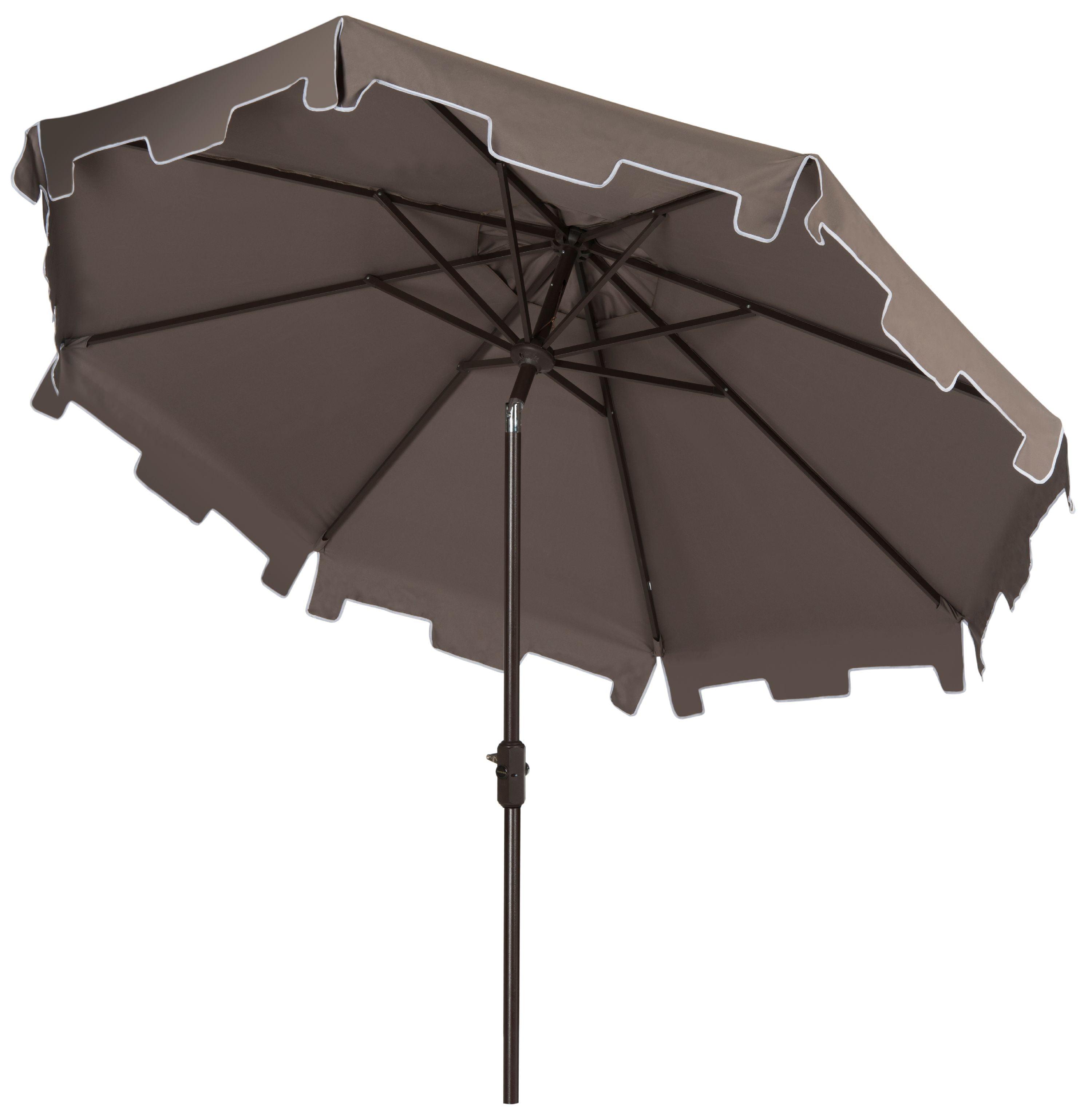 UV Resistant Zimmerman 9 Ft Crank Market Push Button Tilt Umbrella With Flap - PAT8000 - Grey - Safavieh