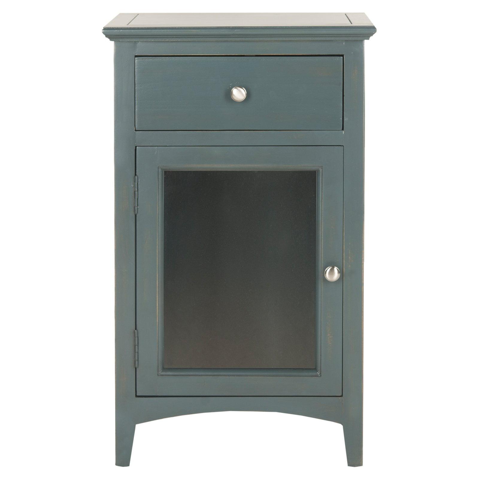 Transitional Steel Teal Wood and Metal Nightstand with Storage