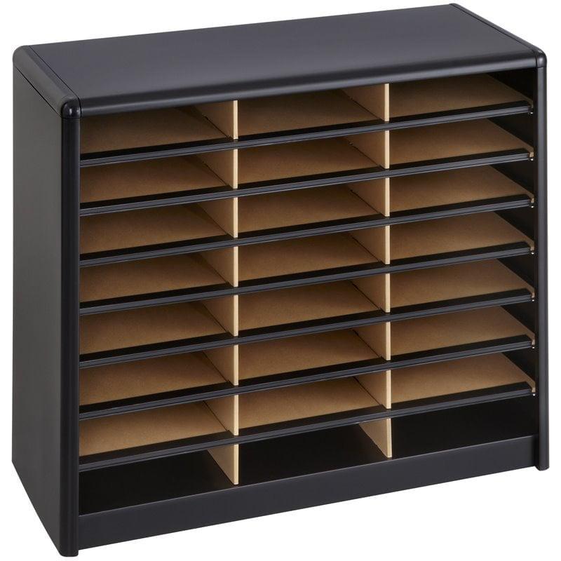 Black Steel and Fiberboard 24-Compartment Letter Sorter