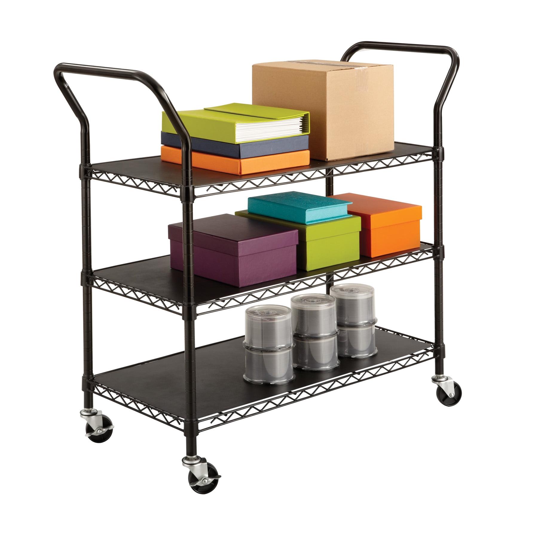 Black 3-Shelf Steel Wire Utility Cart with Wheels