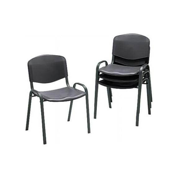 Safco Stacking Chair, Supports Up to 250 lb, 18" Seat Height, Black Seat, Black Back, Black Base, 4/Carton