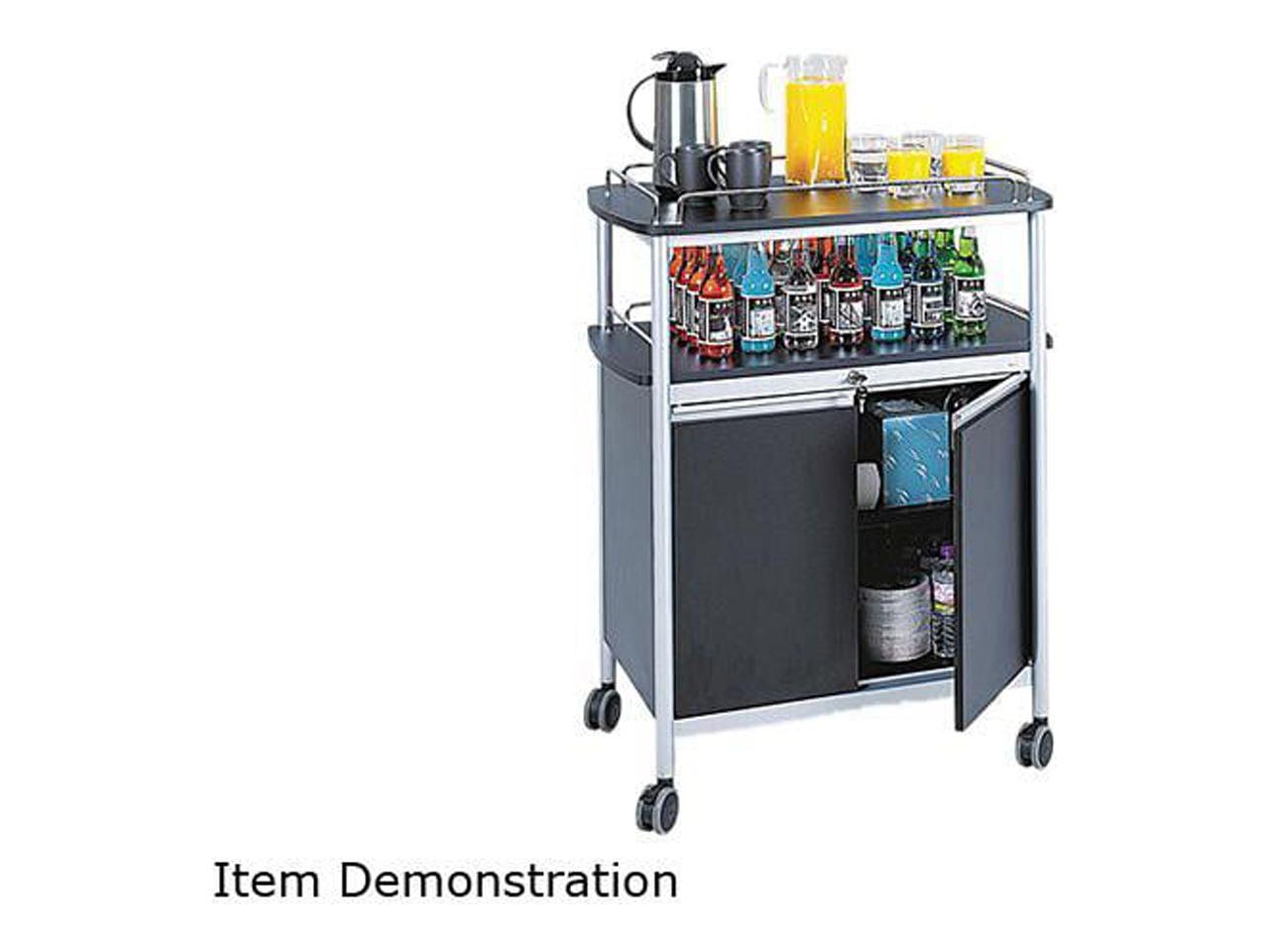 Black Melamine and Steel Beverage Cart with Storage and Wine Rack