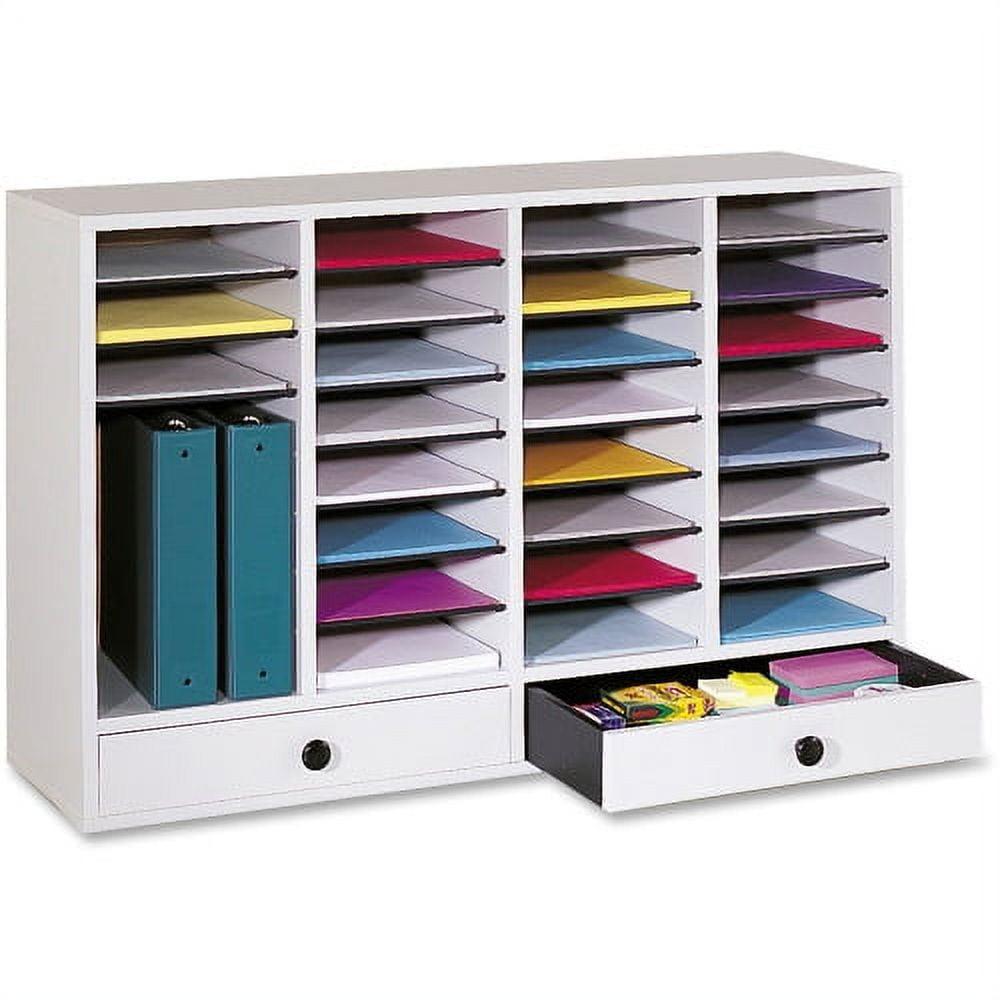 Wood Adjustable Literature Organizer, 32 Compartments with 2 Drawers