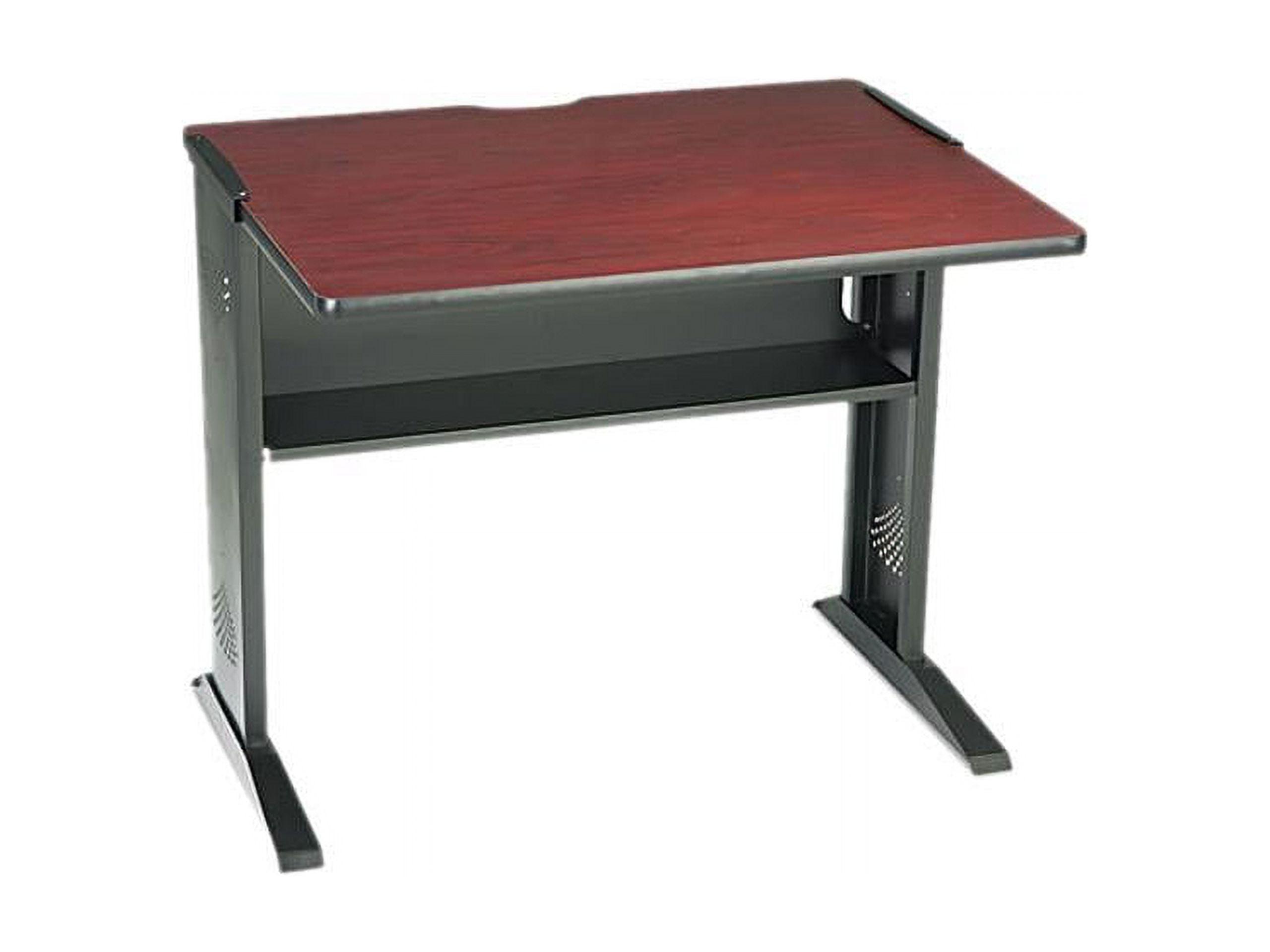 Reversible Black and Mahogany Laminate Workstation with Steel Frame