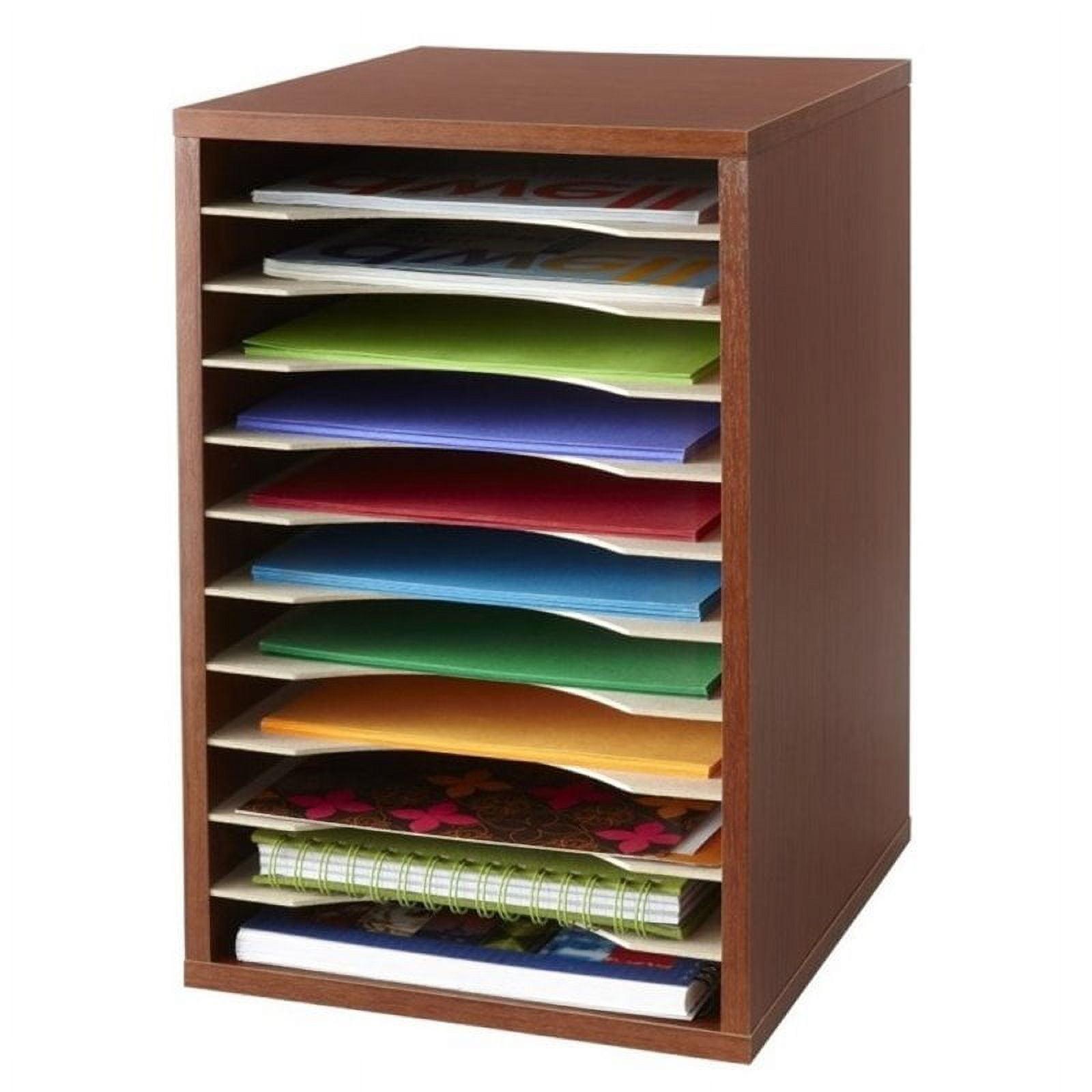 Cherry Wood 11-Compartment Desktop Organizer with Adjustable Shelves