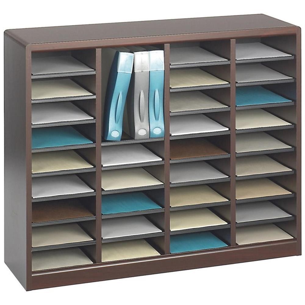 Mahogany 36-Compartment Literature Organizer with Label Holders