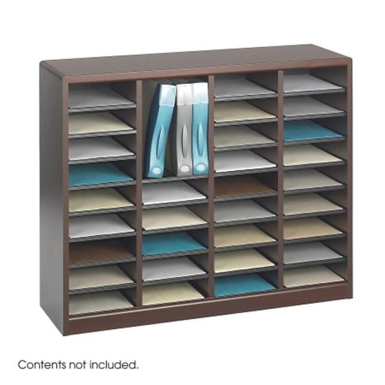 Mahogany 36-Compartment Literature Organizer with Label Holders