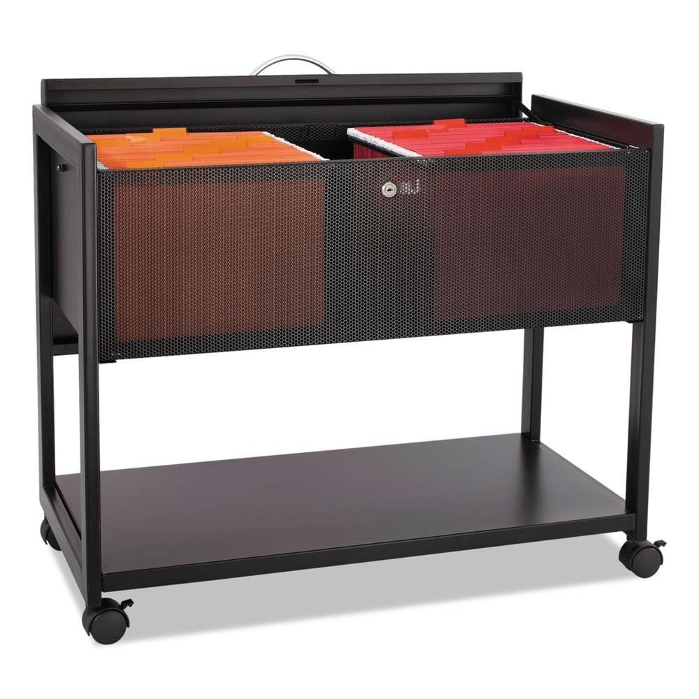 Black Powder-Coated Steel Locking Mobile File Cart with Shelf