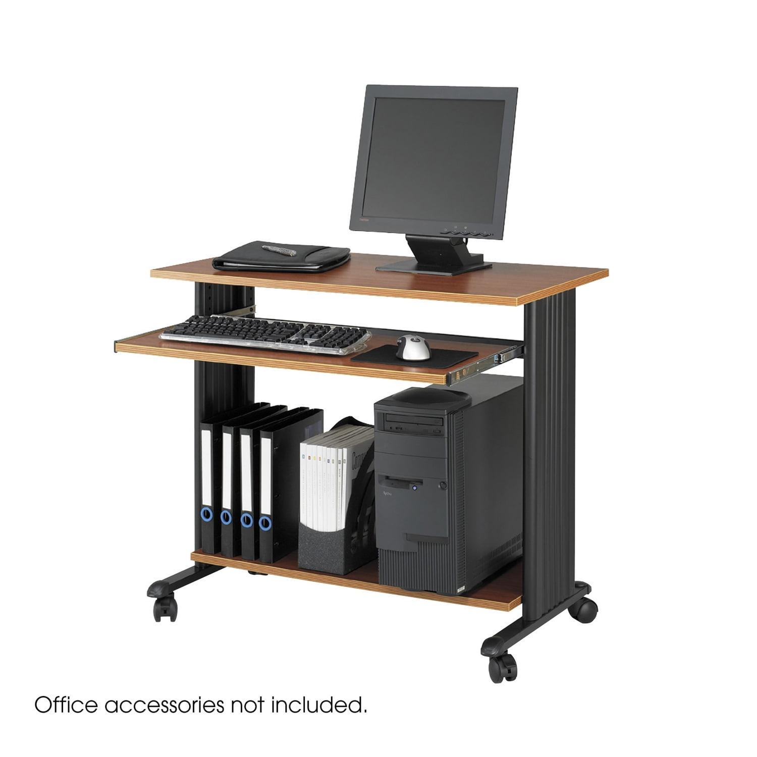 Cherry Black Steel Mobile Workstation Cart with Keyboard Tray