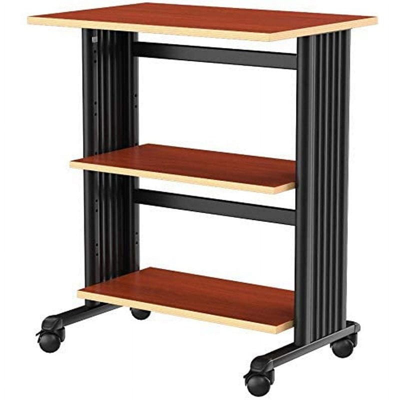 Cherry Wood Finish Mobile Printer Stand with Adjustable Shelves