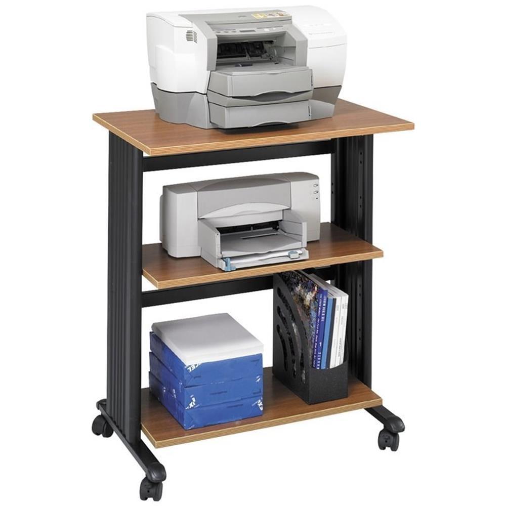 Medium Oak and Black Adjustable Printer Stand with Shelves