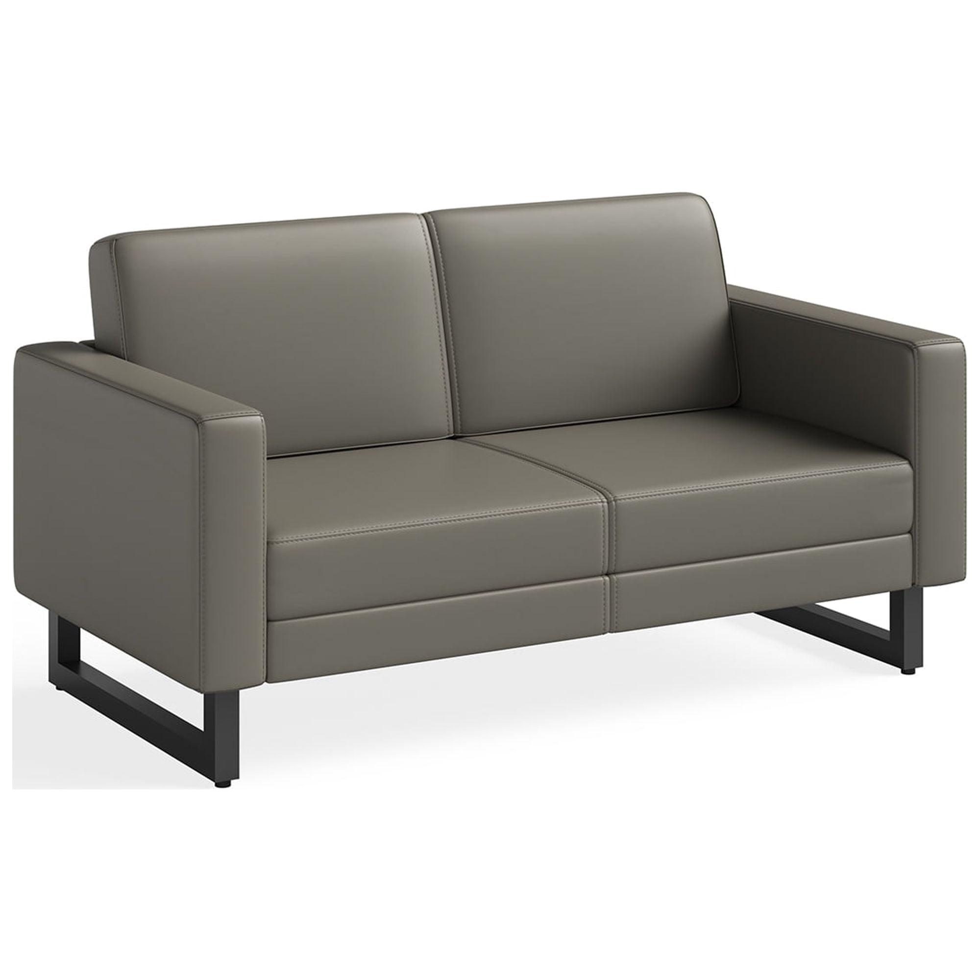 Gray Faux Leather Loveseat with Black Wood Legs