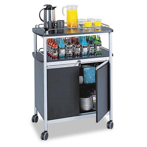 Safco Mobile Beverage Cart 4 Casters - 3.50" Caster Size - Melamine, Steel - x 33.5" Width x 21.8" Depth x 43" Height - Gray Steel Frame - Chrome - 1 Each