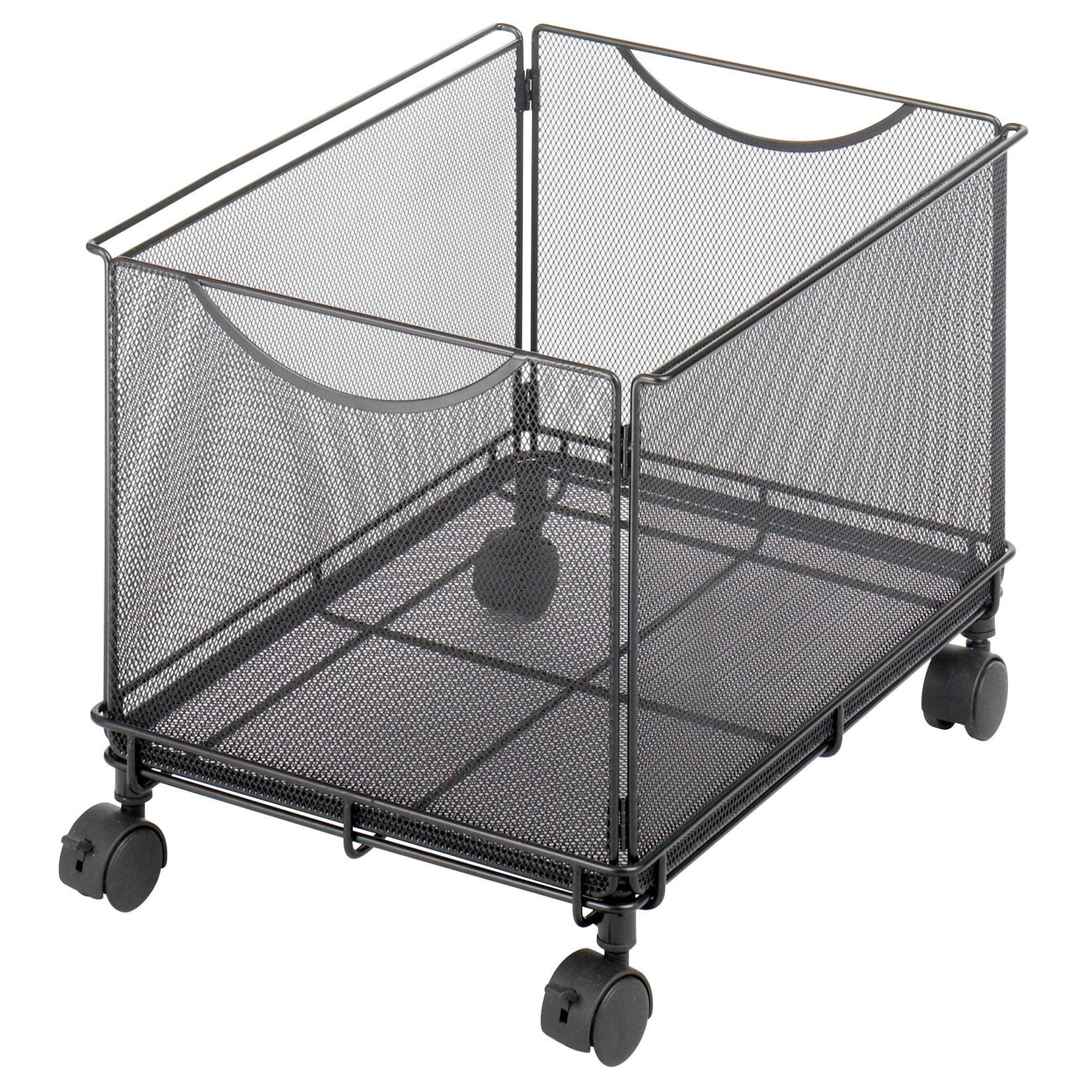 Compact Black Steel Mesh Mobile File Trolley with Locking Casters